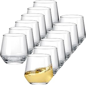 Crystal Stemless Wine Glasses Set of 12, 13 Ounce Smooth Rim Standard Wine Glass Tumbler for Red, White Wine, Dishwasher Safe