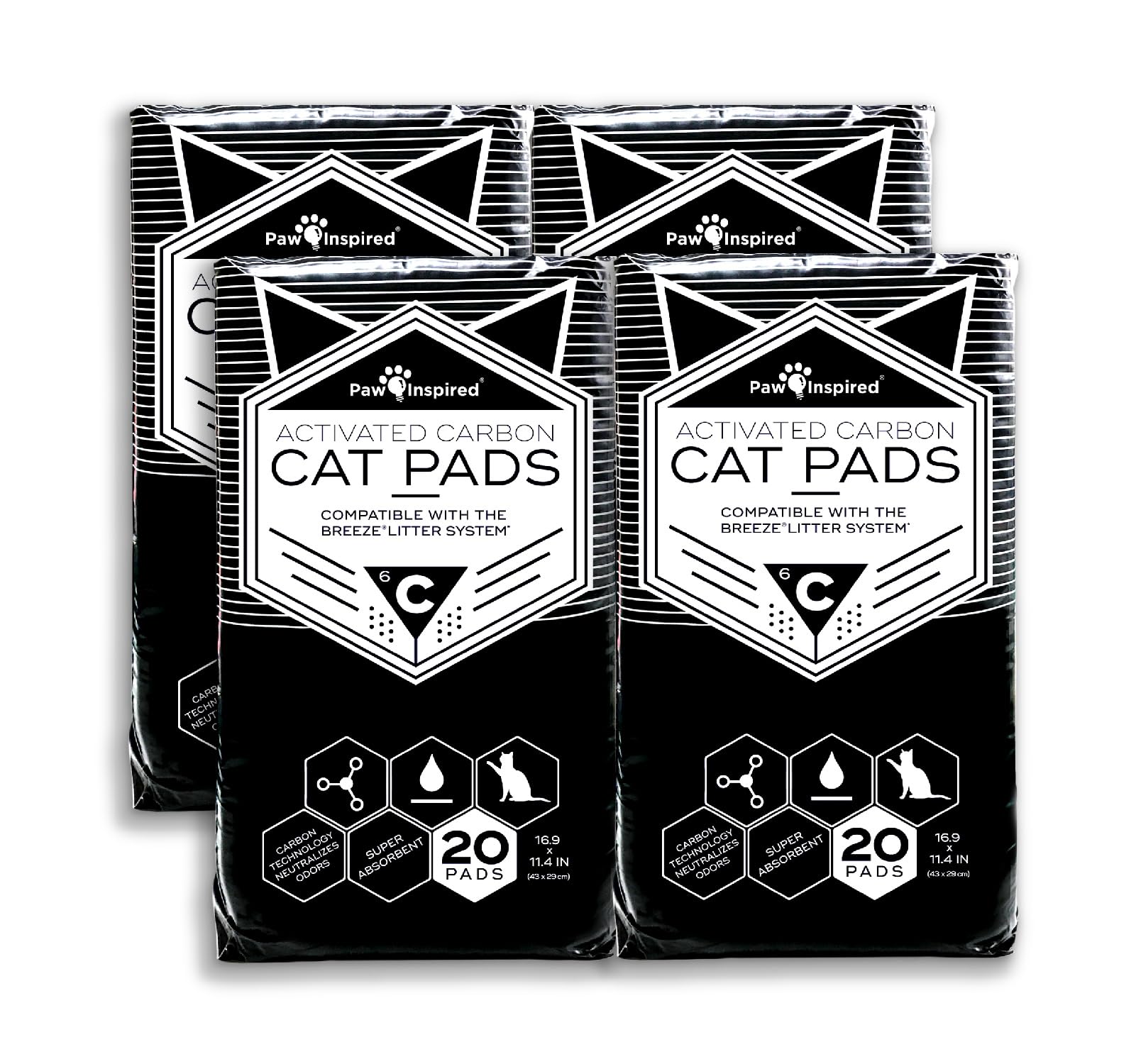 Paw Inspired Cat Pads, Generic Refills for Tidy Cats Breeze Litter Box System, Disposable Kitty Litter Liners for Easy Cleaning, Super Absorbent Pee Pads, 16.9 x 11.4 Inch (Carbon, 80 Count)