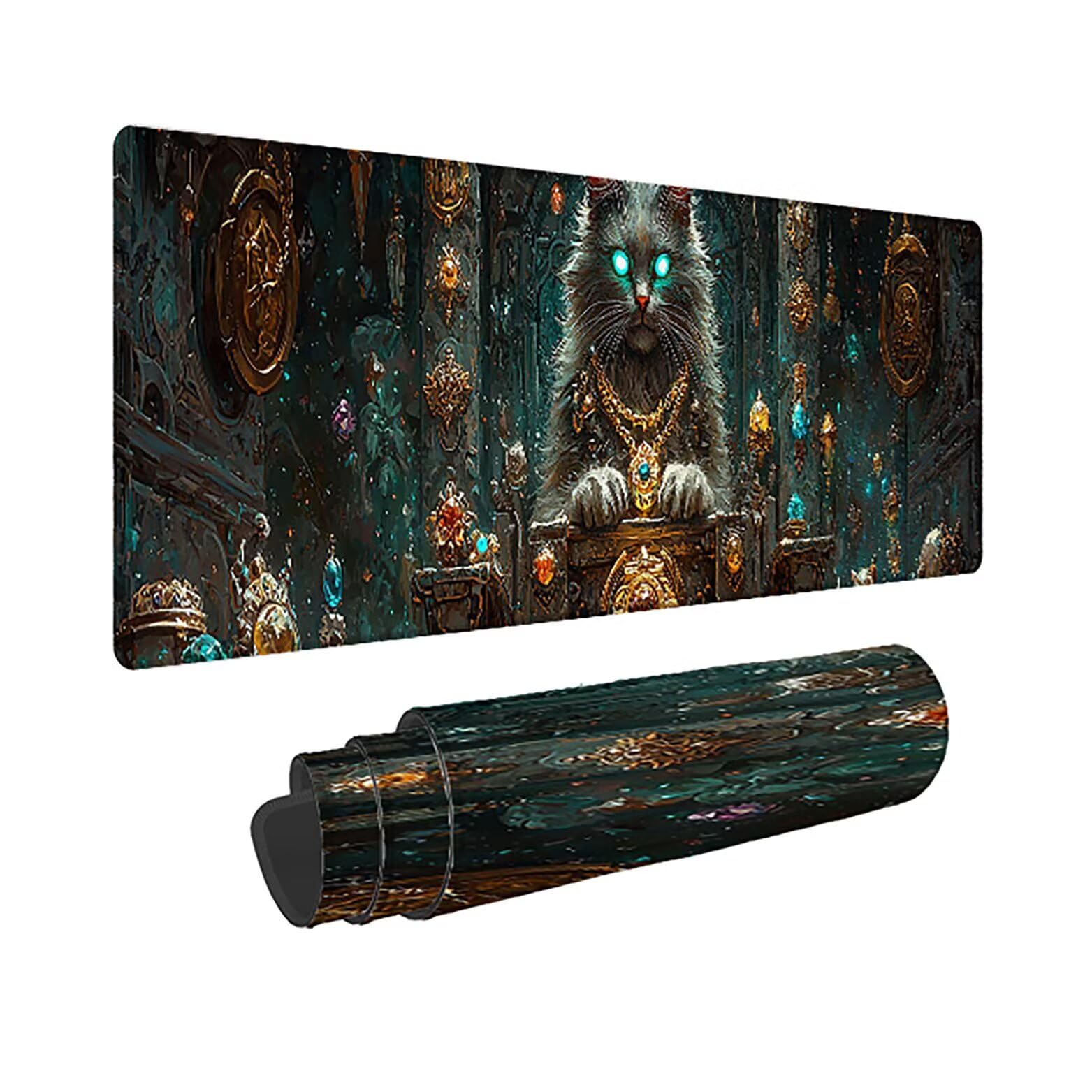 Podkładka pod mysz do gier XXL kot krajobraz, podkładka pod mysz XXL 1600 x 800 x 3 mm, podkładka pod mysz matowa, bardzo duża podkładka pod biurko dla graczy, bardzo duża z tkaniny, antypoślizgowa