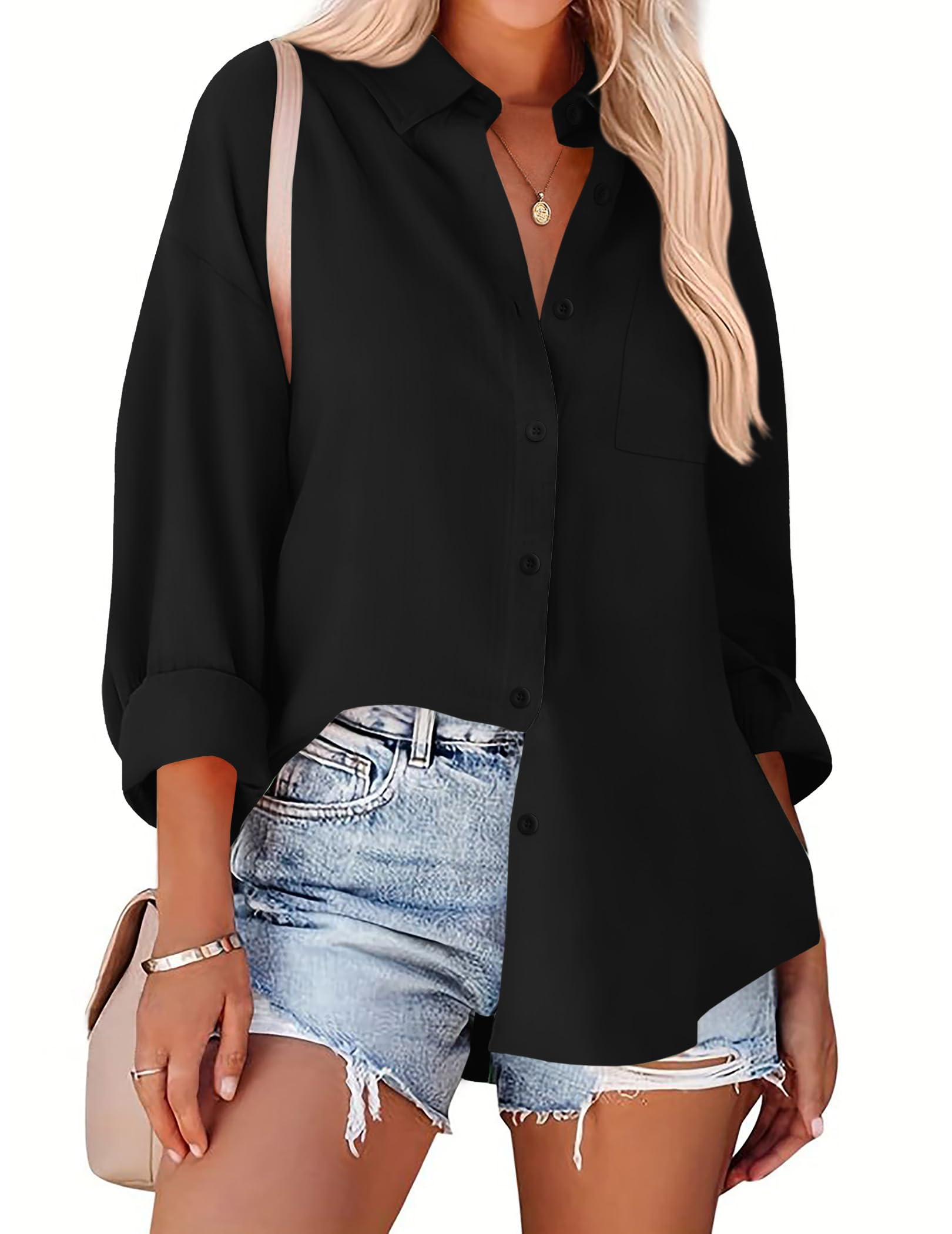 Zeagoo Womens Button Down Shirts Oversized Long Sleeve Floral Printed Blouses