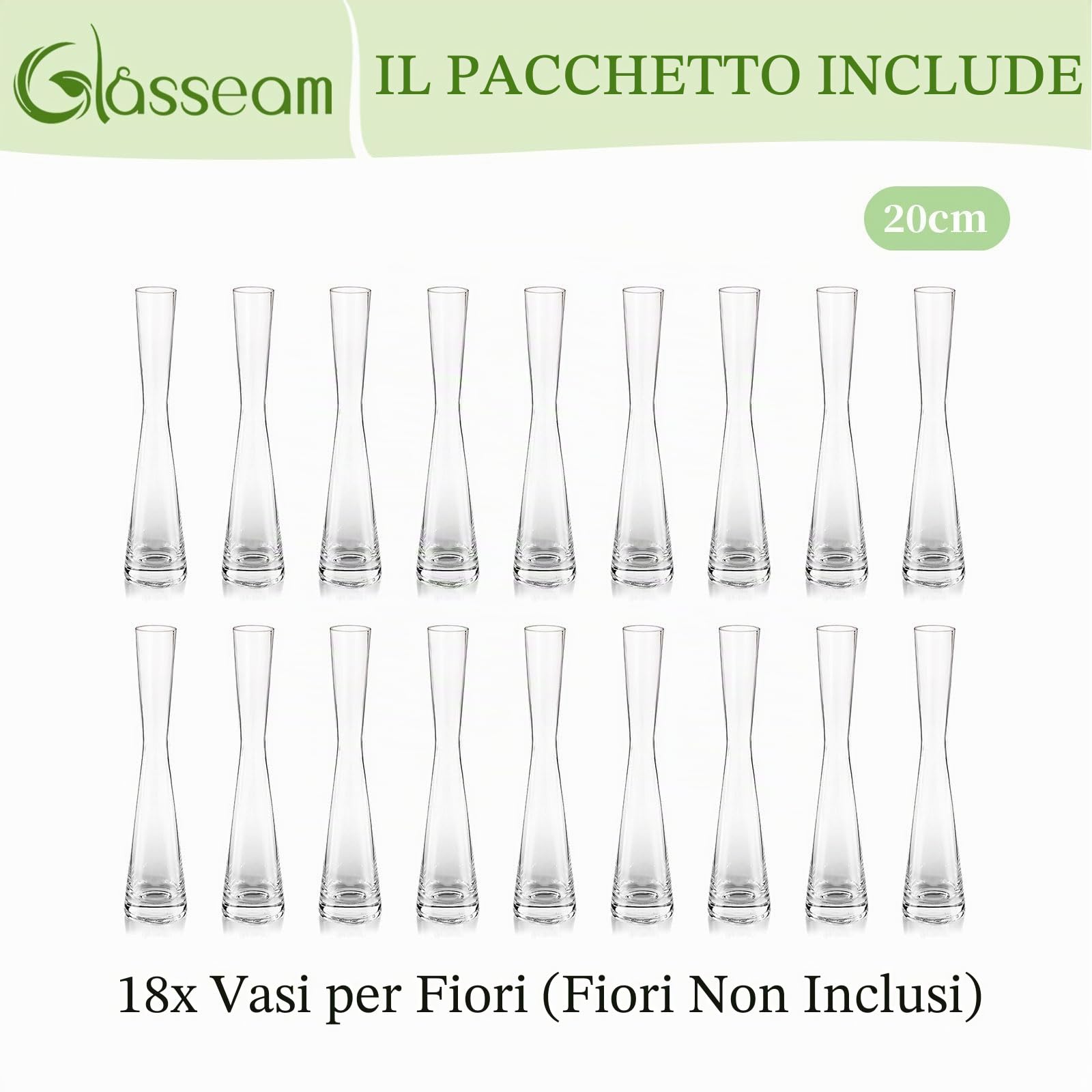 Glasseam Set di Vasi in Vetro per Centrotavola: 18 Pezzi Vaso in Vetro Trasparente per Decorazione Tavola Matrimonio Festa Casa Soggiorno - Vaso di Fiori Fatto a Mano Vasi Moderni per Fiori Piante