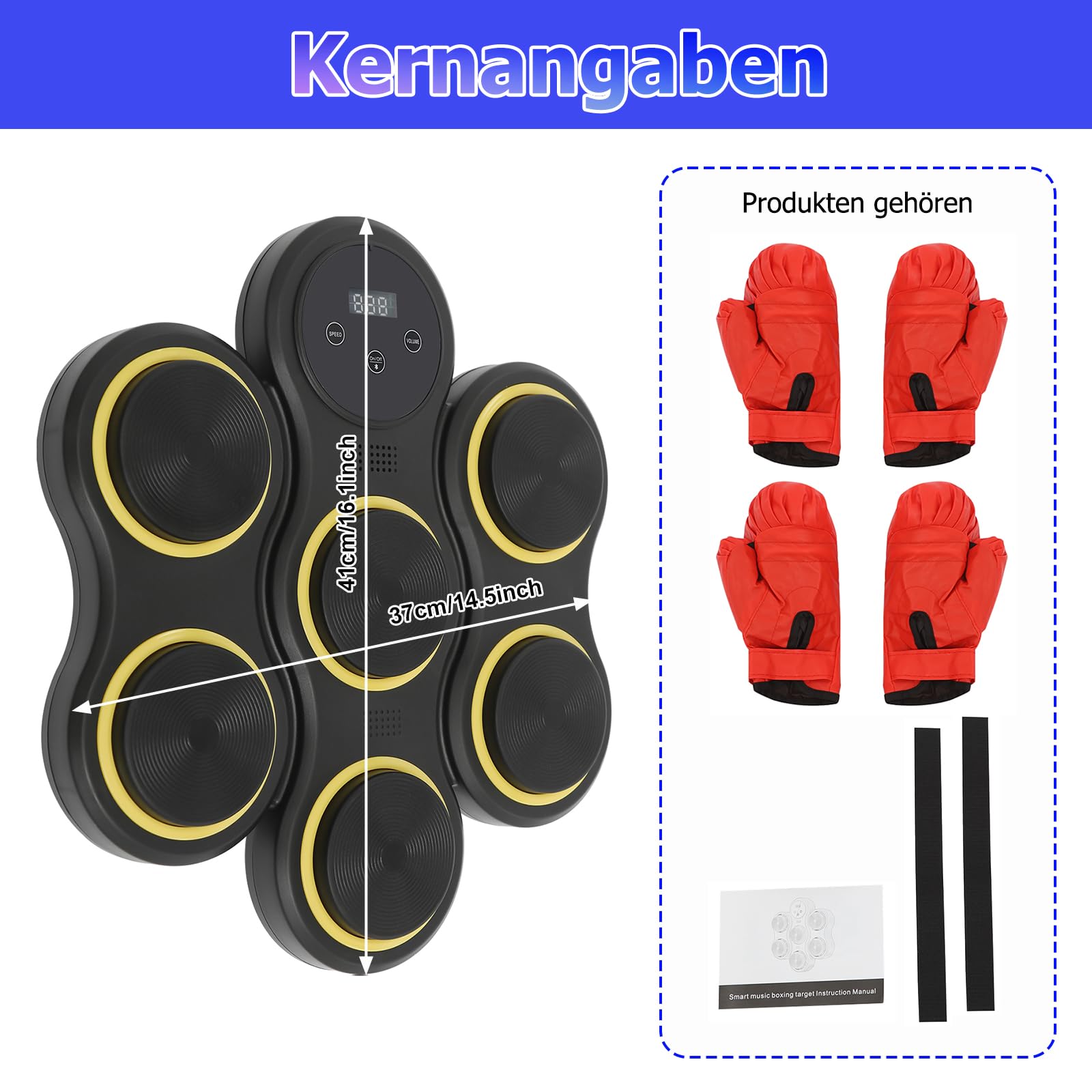 Music Boxing Machine, Macchina elettronica da boxe con musica, 2 paia di guanti da boxe, LED da parete, 9 velocità e modalità di allenamento, modalità conteggio, macchina per adulti e bambini