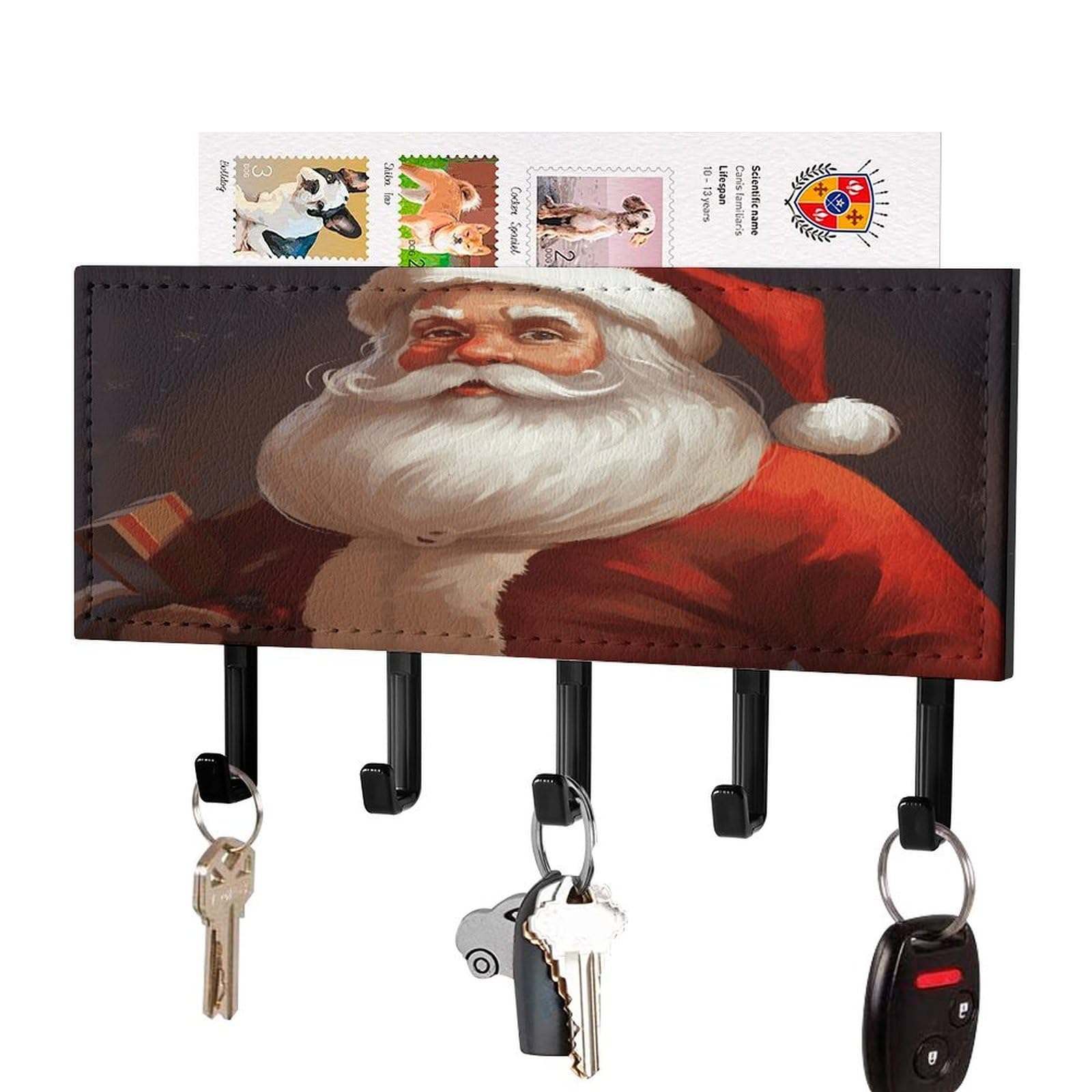 Soporte de pared para llaves de Papá Noel sin taladro y organizador de correo de piel