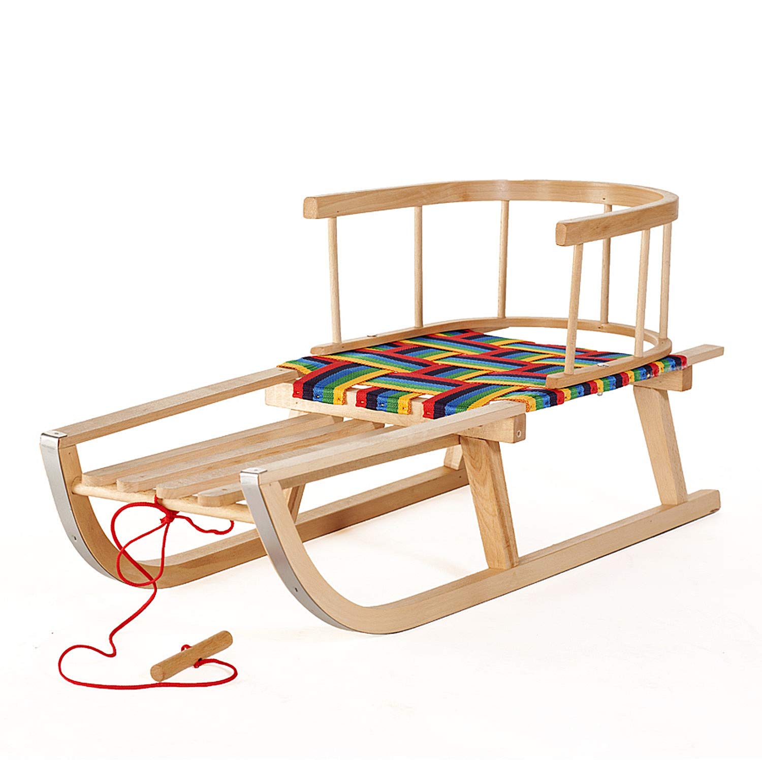 Trineo de Madera de Haya con Cuerda para Niños Multicolor - Trineo de Invierno Robusto
