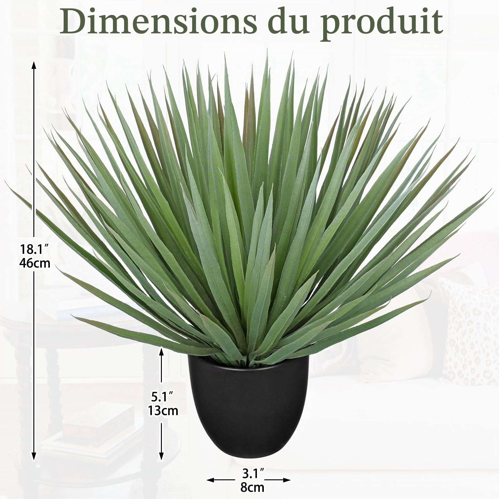 Oairse Plantes d'agave artificielles de 46 cm - Plante d'agave réaliste - Plante d'agave artificielle d'intérieur pour la maison, le bureau, le salon, la cuisine, la table d'extérieur