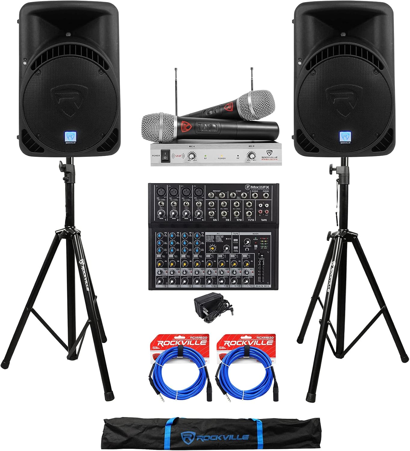 Rockville RPG15BT V2 15" Powered 1000W Speaker Bundle with