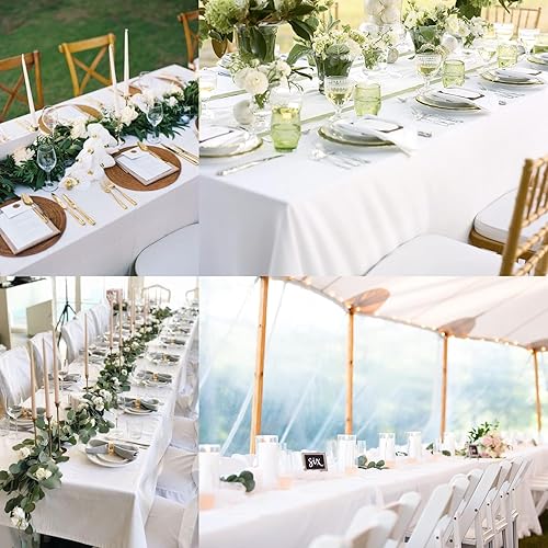 Miniatura 7 de Paquete de 10 manteles rectangulares blancos de 60 x 102 pulgadas para mesas rectangulares de 6 pies. Manteles de poliéster resistentes a las