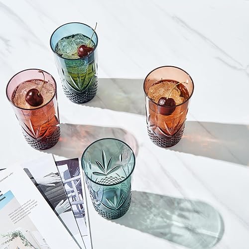 Miniatura 4 de Vasos grandes de plástico Highball para beber, inastillables y reutilizables, acrílico pastel  Juego de 4  Vasos de cristal similar a Tritan, aptos