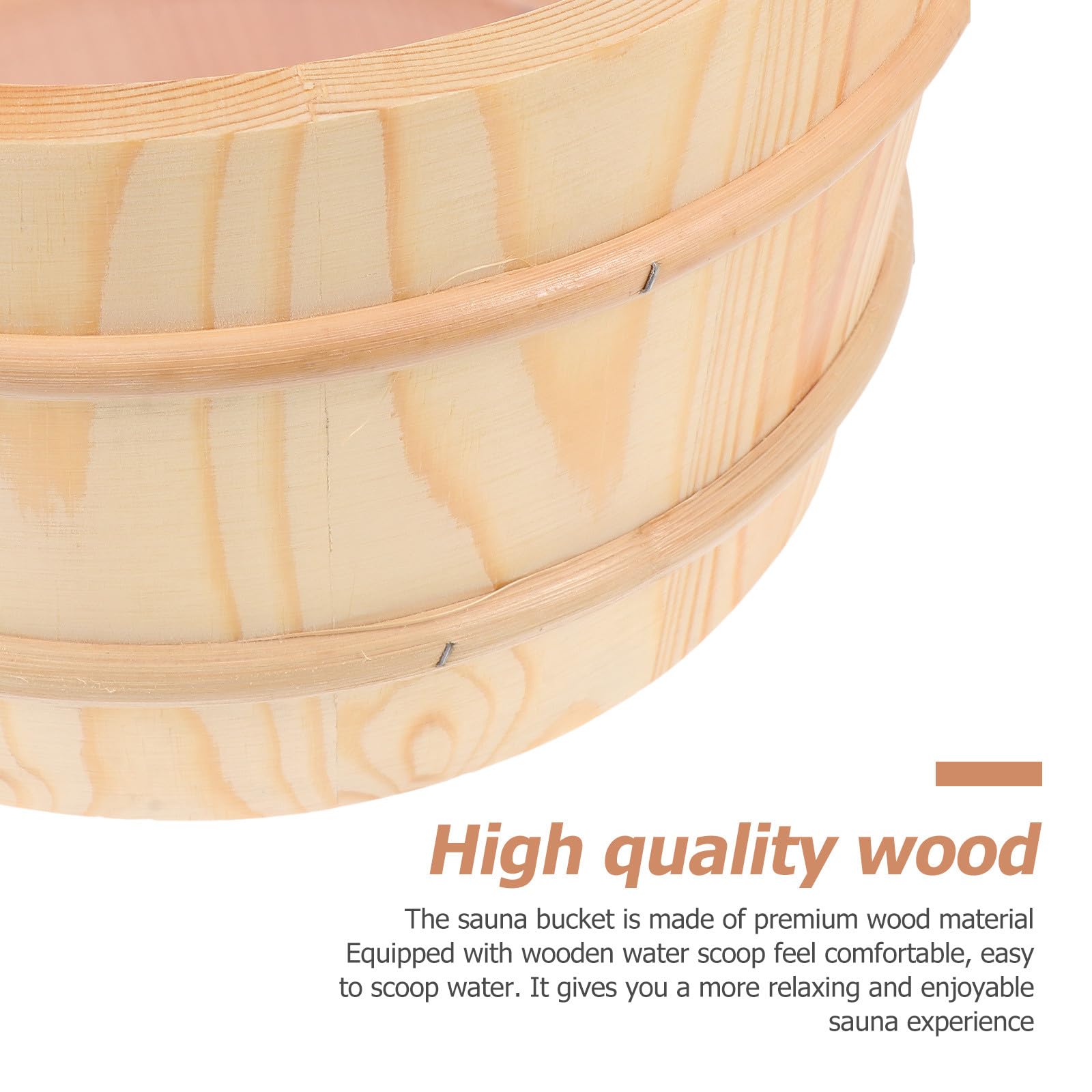 NUOBESTY Praktisches Holzfass und Fasslöffel Satz für Sauna mit Handpolierter Oberfläche und Leicht zu Greifendem Design für Saunazubehör