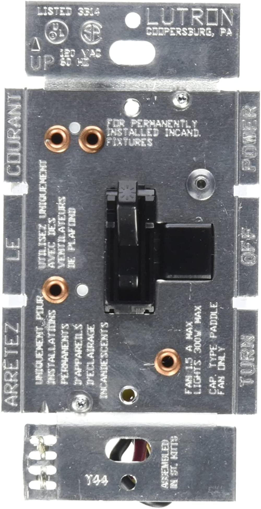 Régulateur Lutron Toggler AYFSQ-F-BL noir pour stopper les bruits de pales
