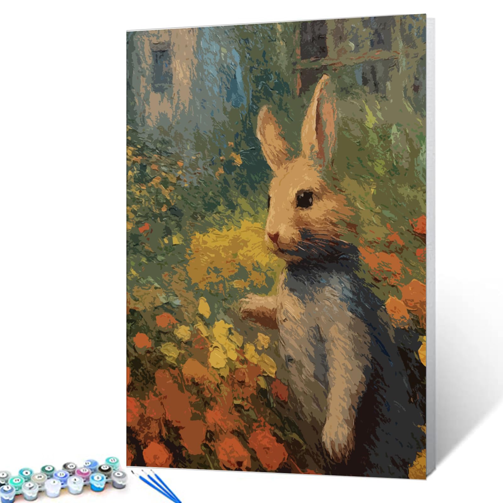 Tucocoo Rabbit Paint by Numbers Kits with Brushes and Acrylic Pigment on Canvas Painting for Adults, Garden Cute Animal Abstract Style Arts Crafts Project for Home Wall Decor 16''x20''(DIY Framed)