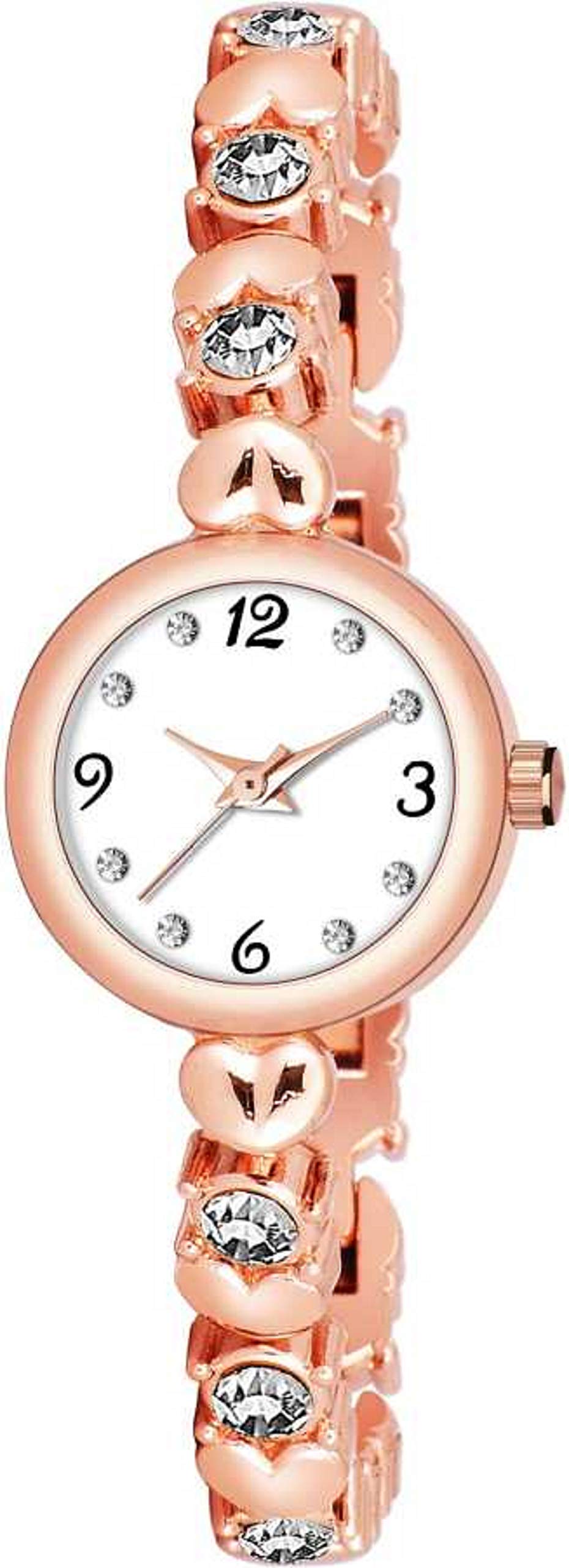 BID White Dial Diamond Studded Analogue Watch for Girls