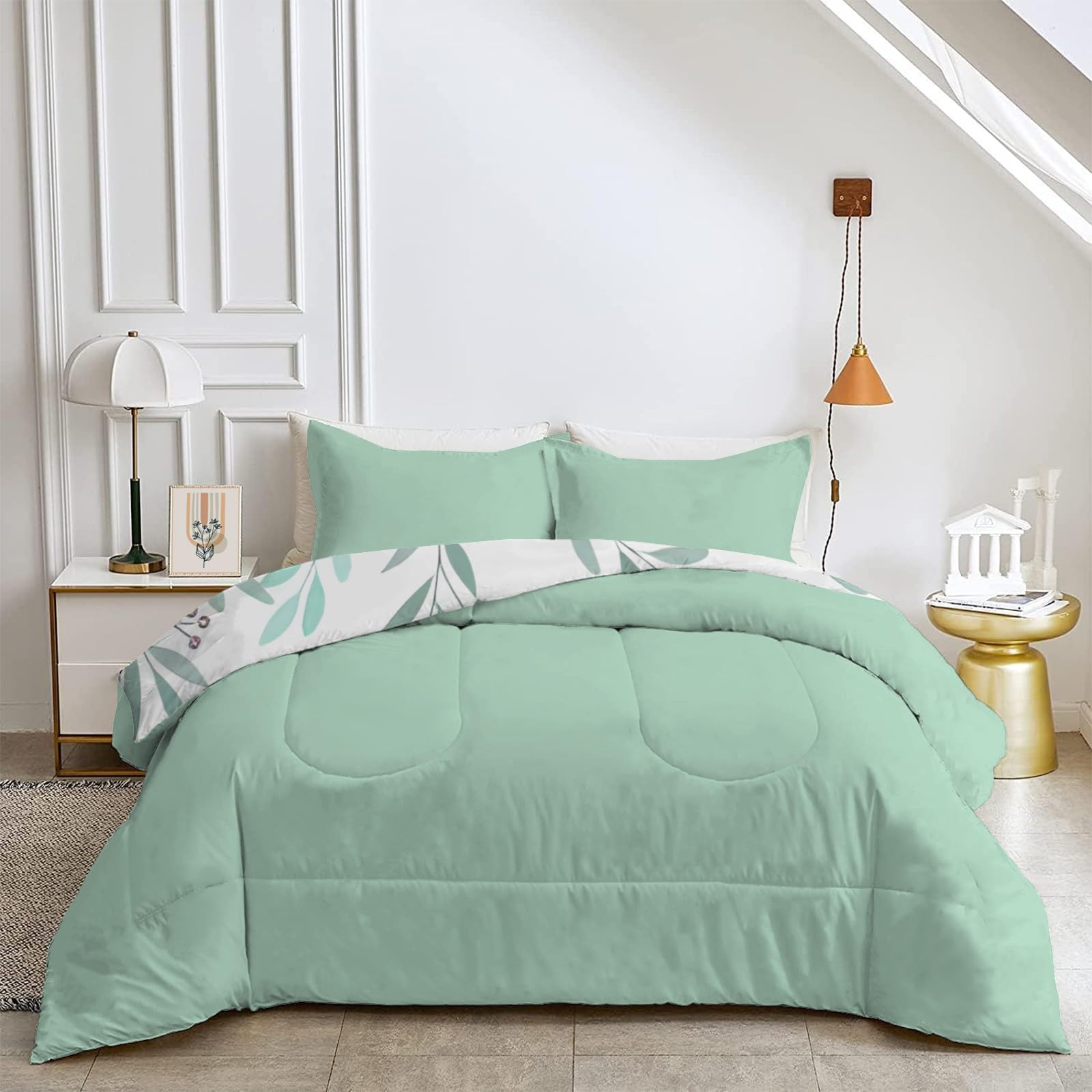 Dyausi Couette 260x240 Cm - Couette Imprimée Maison Ville 3 Pièces - Édredon Dessin Animé Et 2 Taies D'oreiller - Couette Toutes Saisons Lavable En Machine Pour Lit 2 Personnes - Blanc