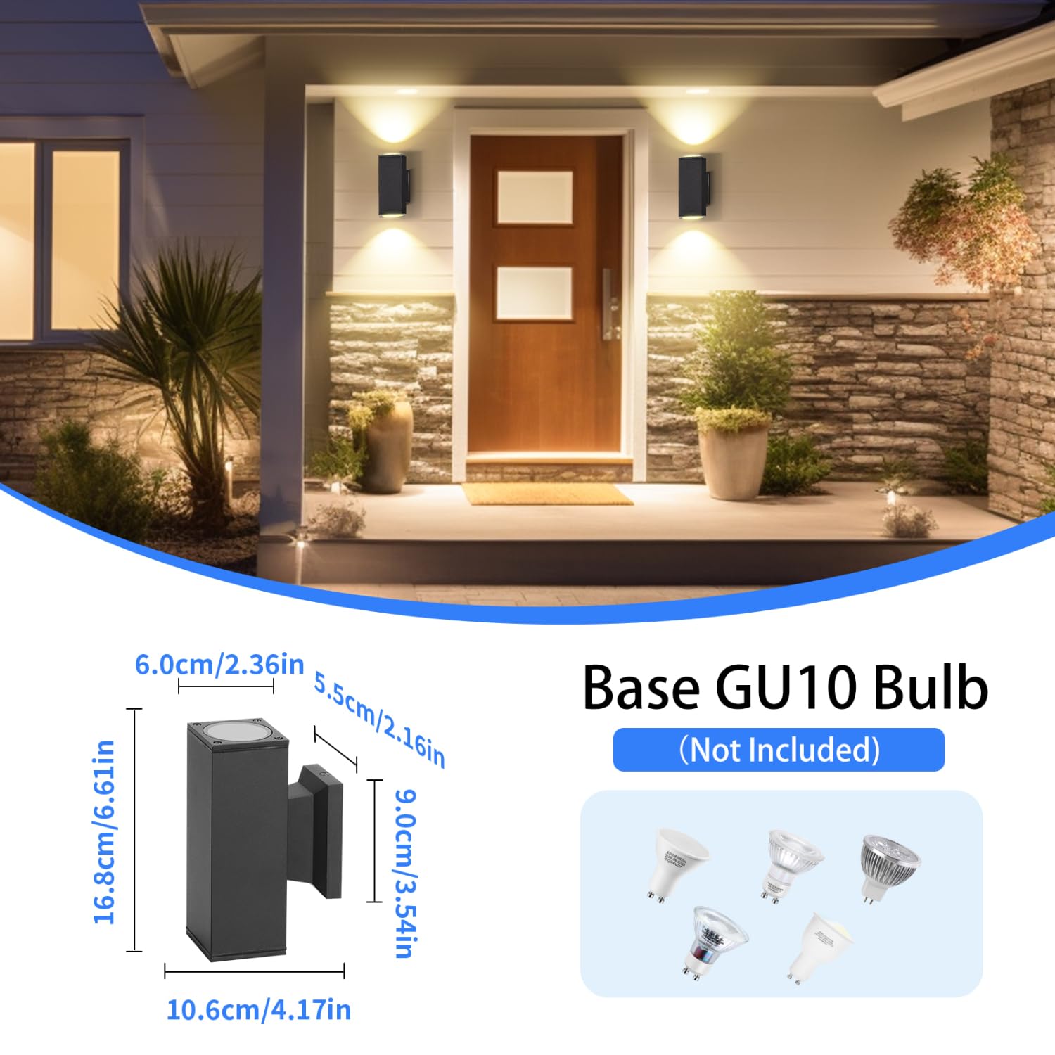 Aigostar LED Wandleuchte Rechteck GU10 Aluminium Up Down Außenwandleuchte Wasserdicht Außenleuchte Außenlampe Wandspot für Innen und Außen, Schwarz(4er-Pack), Keine Glühbirne enthalten