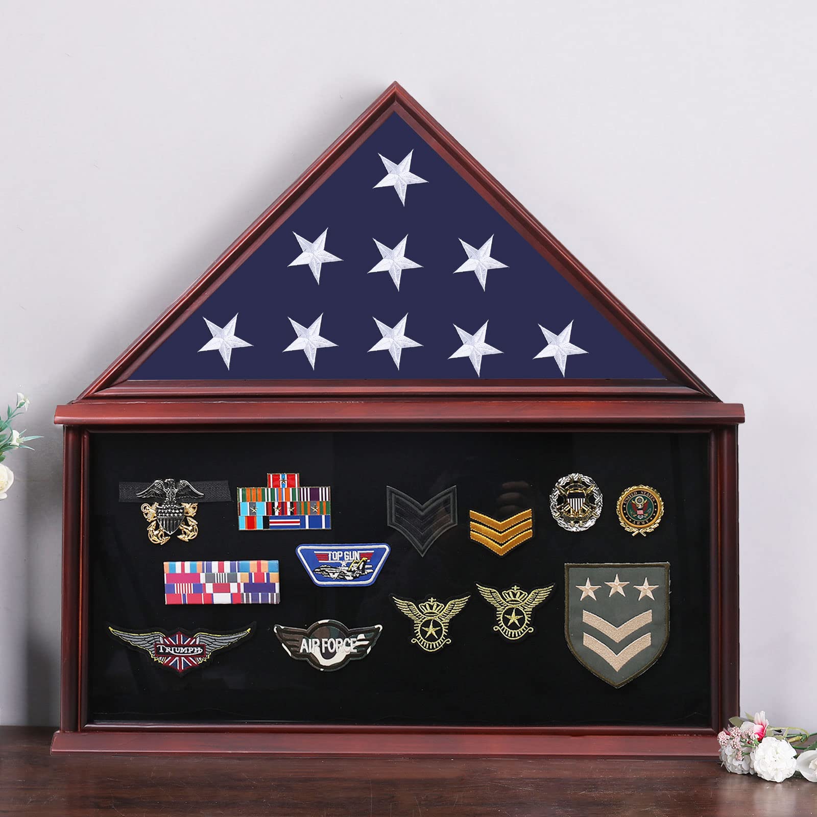 Elegant Large Burial Flag Display Case | Solid Wood Shadow Box for 5x9.5 Folded American Flag | Includes Certificate Holder | Walnut Finish | Perfect Tribute for Veterans | ARRAWIS