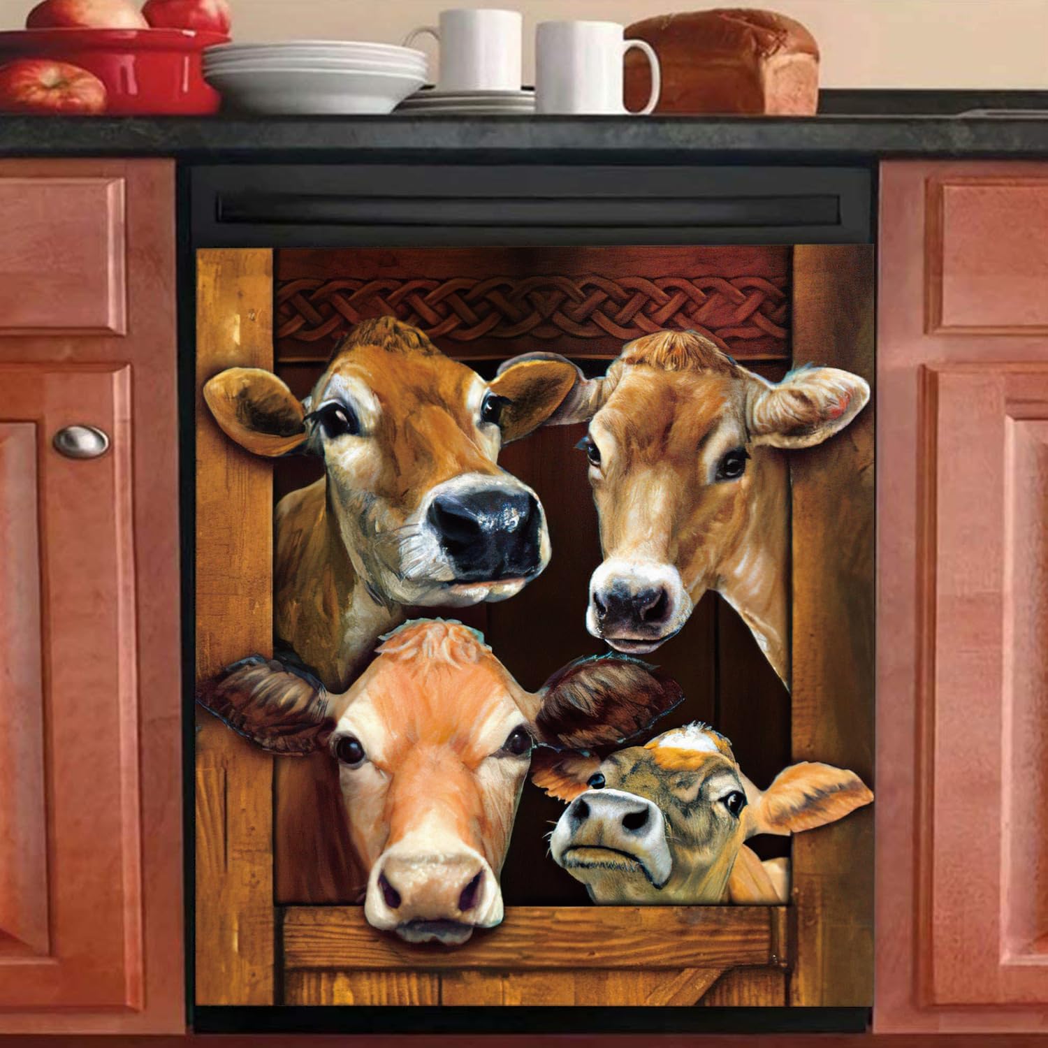 Dishwasher Cover Panel, Funny Scottish Highland Cattle Cows