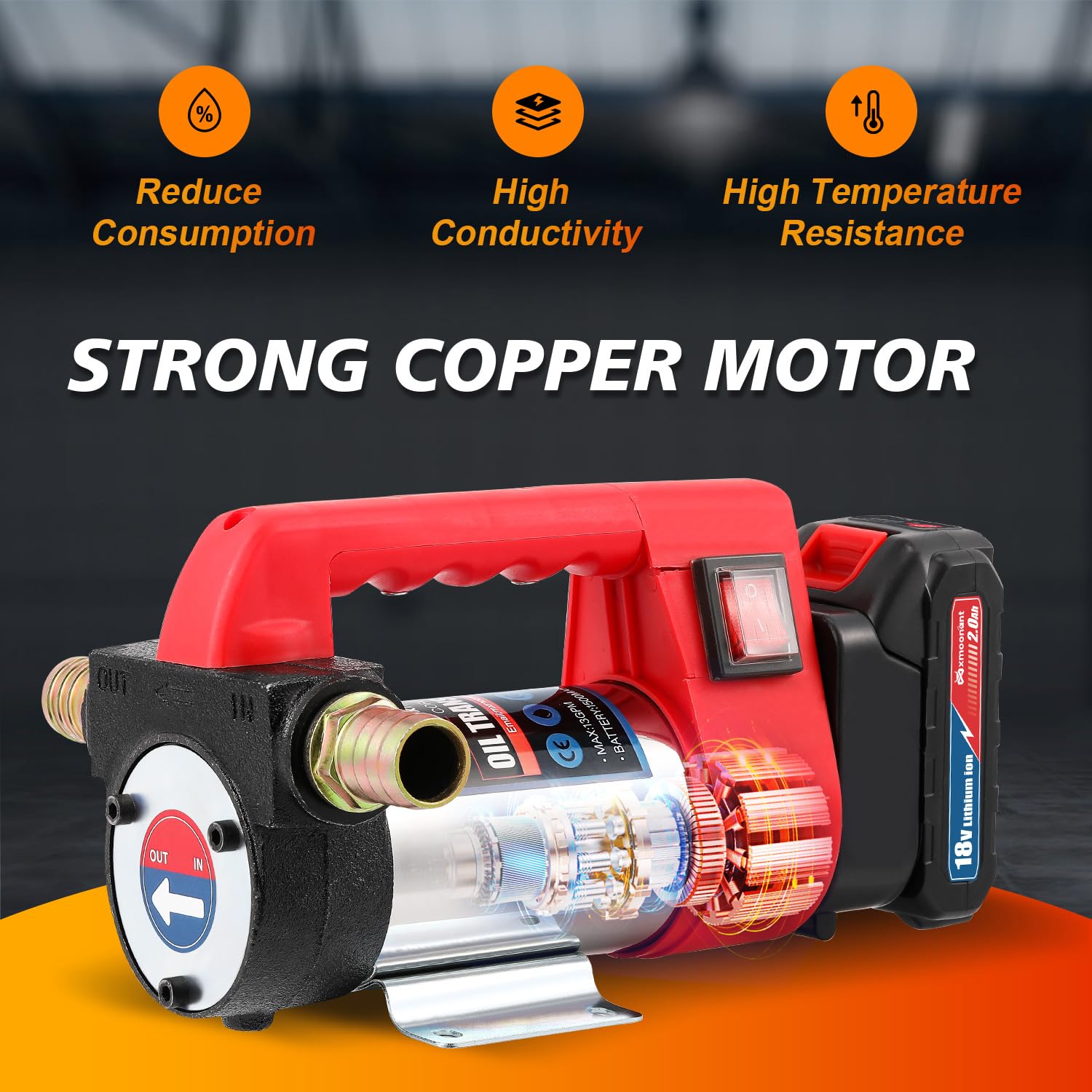 Mxmoonant Elettrica Pompa di Trasferimento Diesel, Autoadescante, Portatile, 50L/Min, 260W, 4200rpm, 4Kg, con 2 Batterie al Litio da 2000mAH, per Diesel, Cherosene
