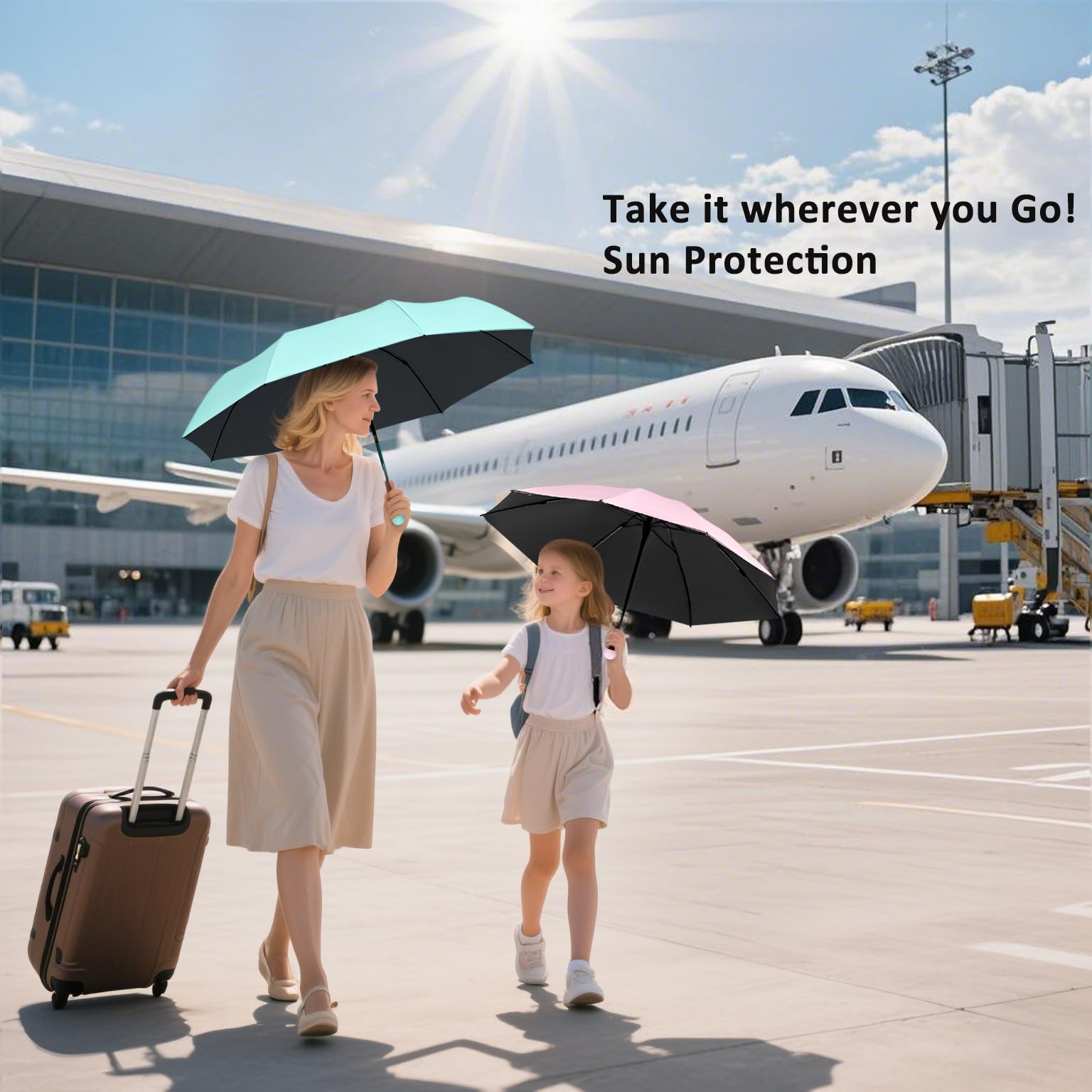 BAODINI Mini parasol podróżny do torebki z etui, mały, kompaktowy parasol chroniący przed promieniowaniem UV, lekki mały parasol kieszonkowy dla kobiet, dziewcząt, dzieci