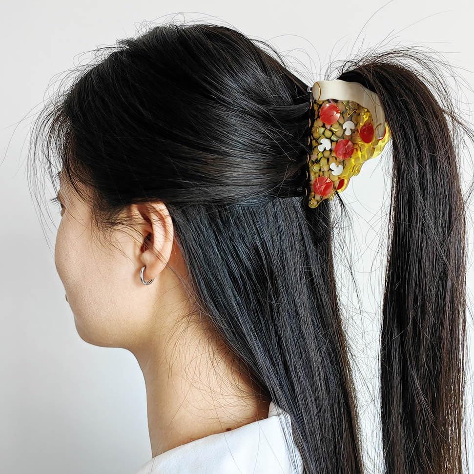 Fun Food Hair Claw Clip, Pizza Hair Clip, Medium Acetate Hair Clips for Women and Girls Unique Hair Accessories (Transparent) - Image 6