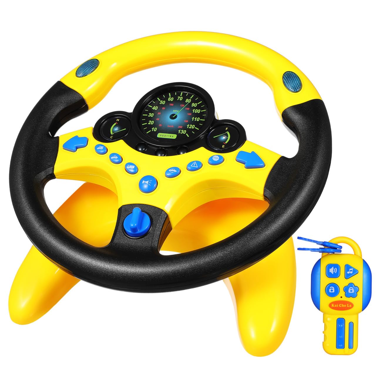Simulatore di Guida per Bambini con Sterzo in Plastica Giallo, Giocattolo Educativo Interattivo con Luci e Musica per Attività in Famiglia e Gioco di Finzione