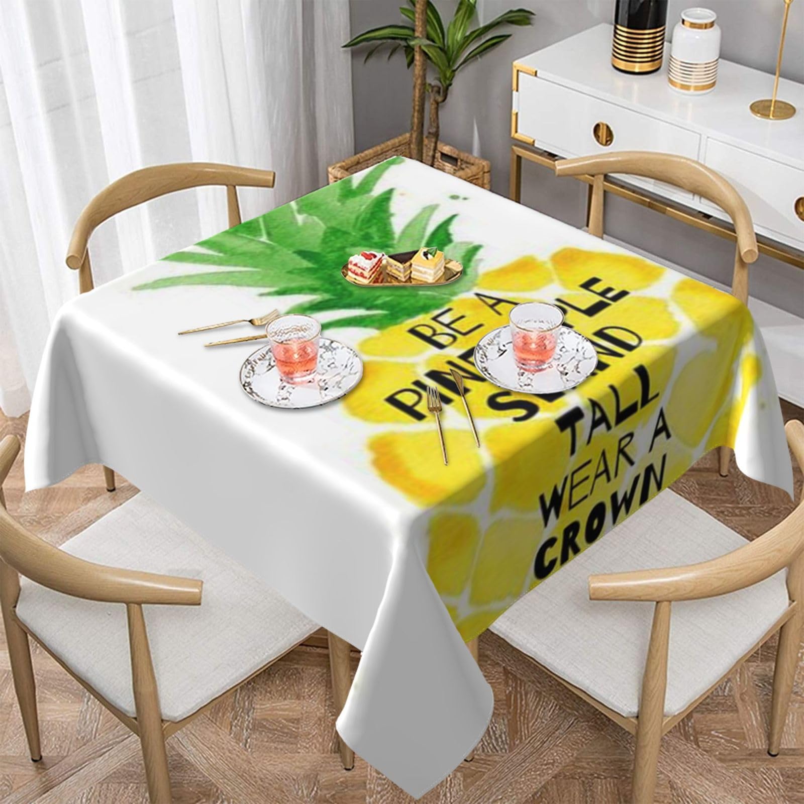 DCEHGEW Be a pineapple Prints Square Tablecloth 137x137 CM, Waterproof Fabric Table Cloth for Dining Table, Farmhouse Table Cover for Kitchen Dining Tabletop Decoration