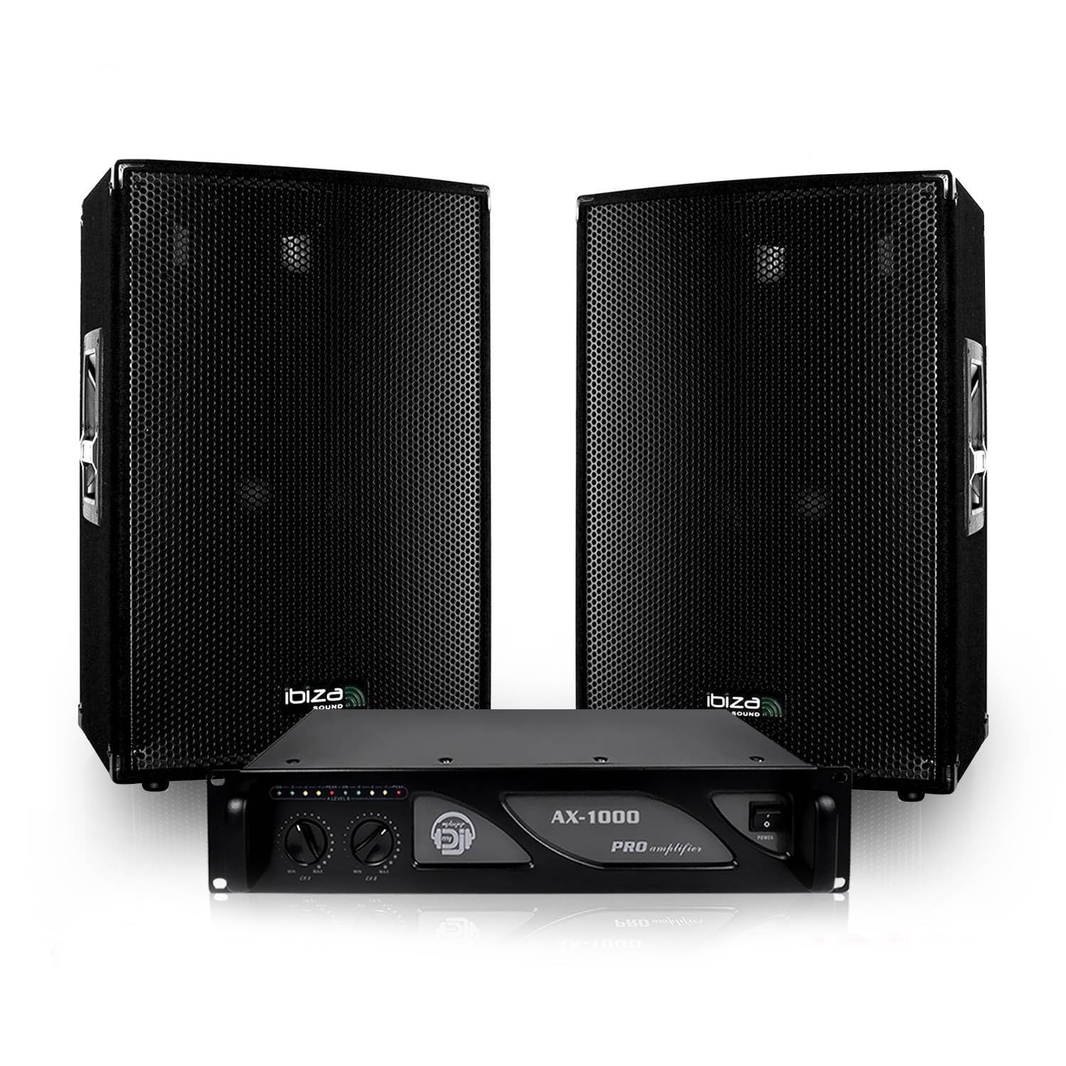 Pack SONO DJ enceintes 1200W DISCO12 + Ampli MyDj 1000W + Câbles