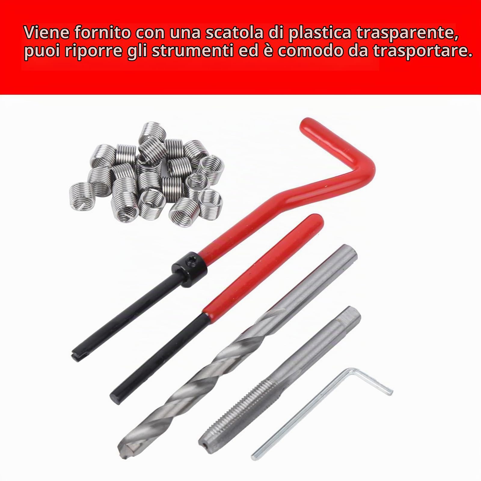 M7 Kit Riparazione Di Filetti, 25pz Kit Inserti Di Riparazione Filettatura Helicoil Kit, Kit Riparazione Filetti Inserto Filettato per Automotive Ripristino Filetti Macchinari Di Lavorazione