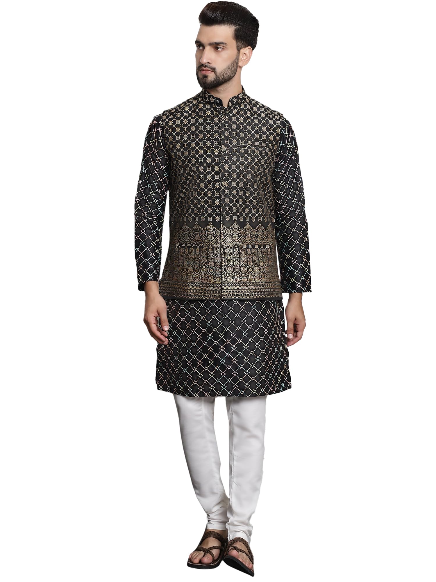 sojanya (Since 1958 Men's Silk Blend Kurta and Pyjama with Nehru Jacket-picture-35