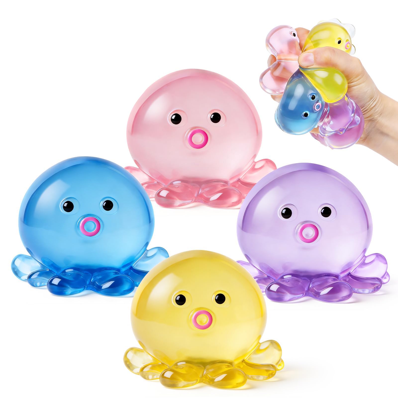 Set mit 4 Ballons, Octopus, bunt, Anti-Stress-Spielzeug, entspannendes Geschenk, für Party oder Klasse, für Erwachsene und Kinder