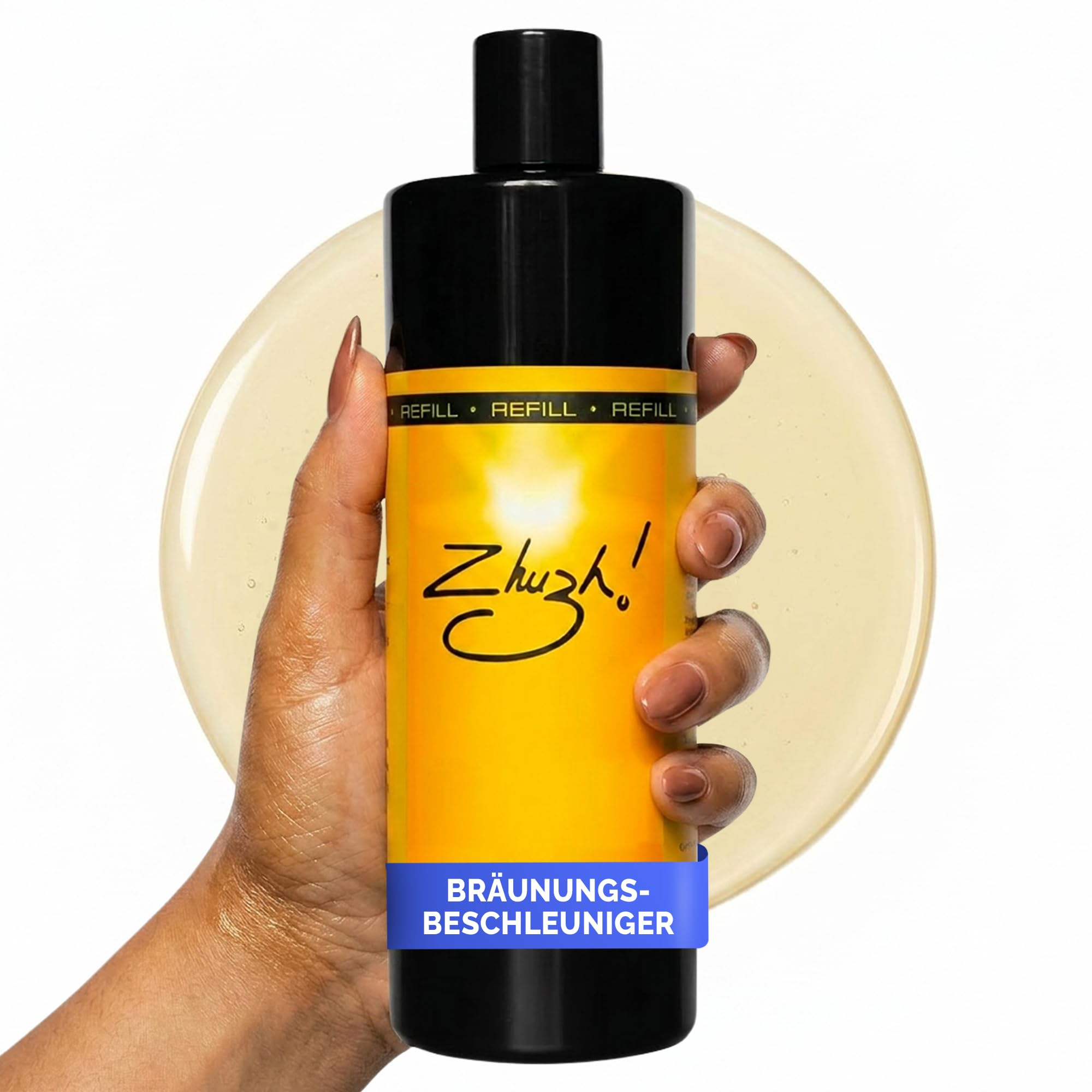 Zhuzh! Bräunungsbeschleuniger 500 ml – Feuchtigkeitsspendende Bräunungscreme für natürliche Bräune ohne Flecken – Ideal für Sonne & Solarium – Mit pflegender Formel für strahlenden Glow – Refill Pack