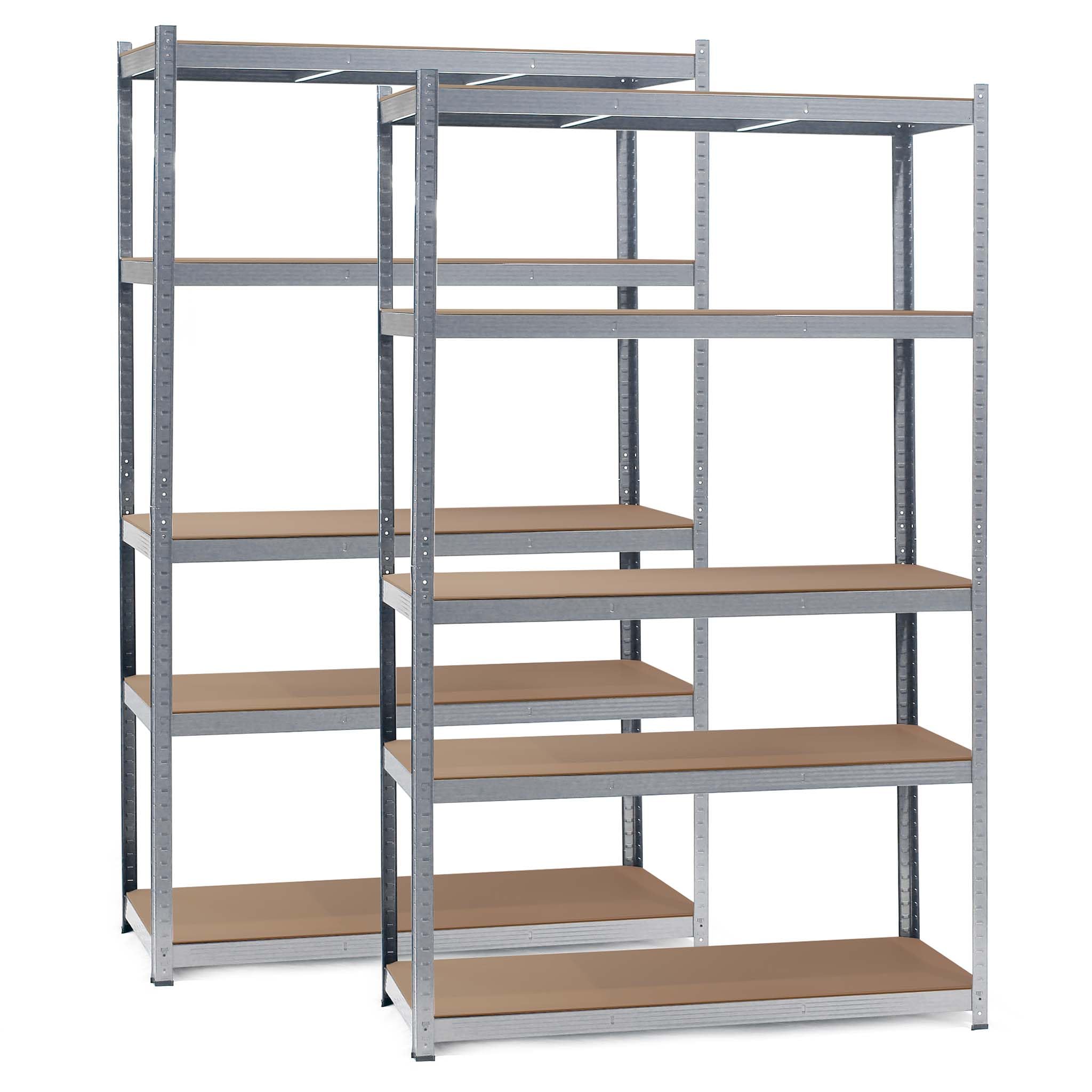 WilTec Set 2x Heavy-duty Shelving System Boltless Zincked 120x60x200cm, 200kg/Level, 5 Levels
