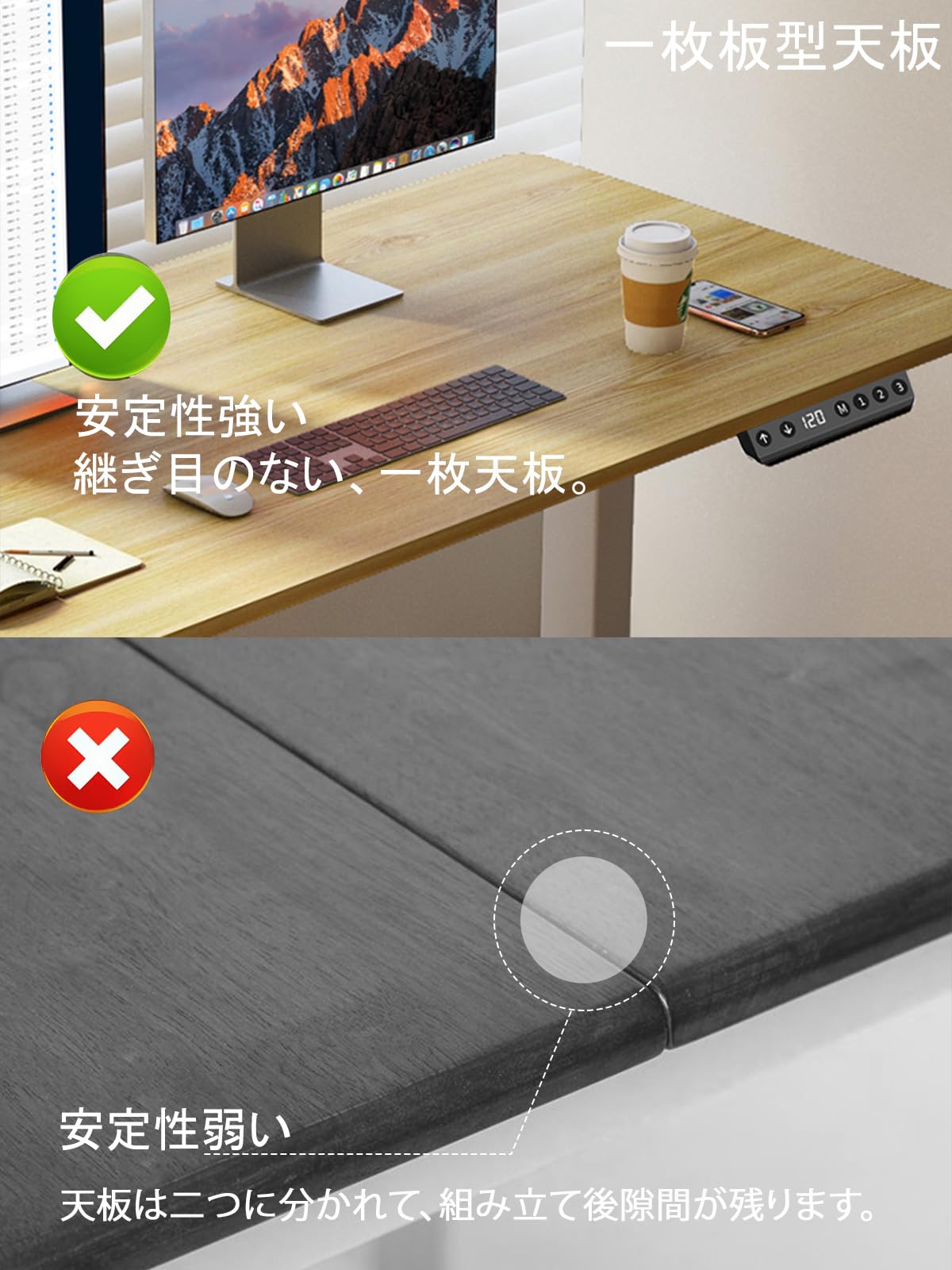 Amazon | LSTLIFE 昇降デスク 電動 昇降式デスク (1枚板 段差なし 安定