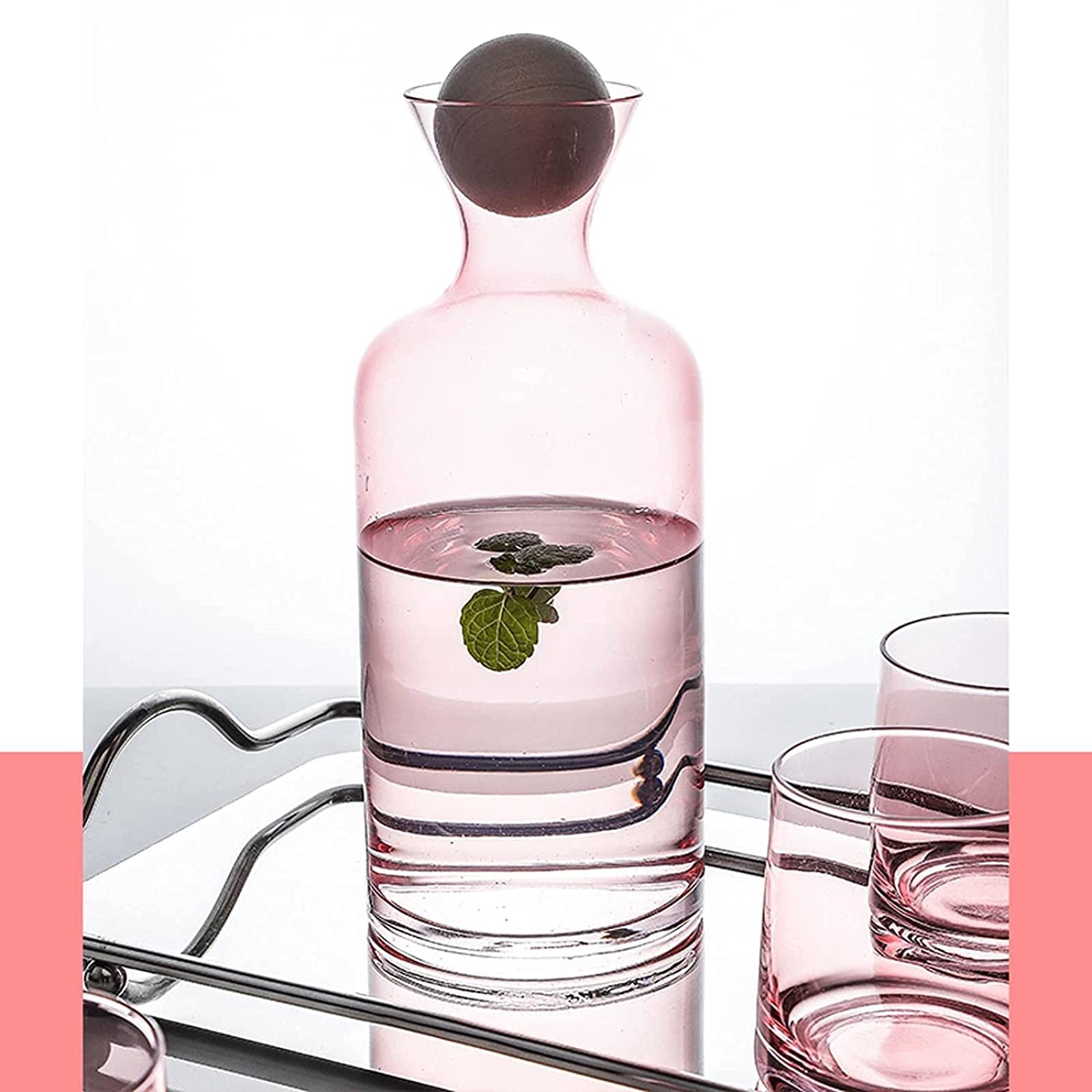 Jarra de Agua Simple Botella de Agua fría Rosa con Cubierta de Bola de Madera Jarra de Vidrio de Alta Temperatura para el hogar, la Oficina, el Restaurante y la cafetería