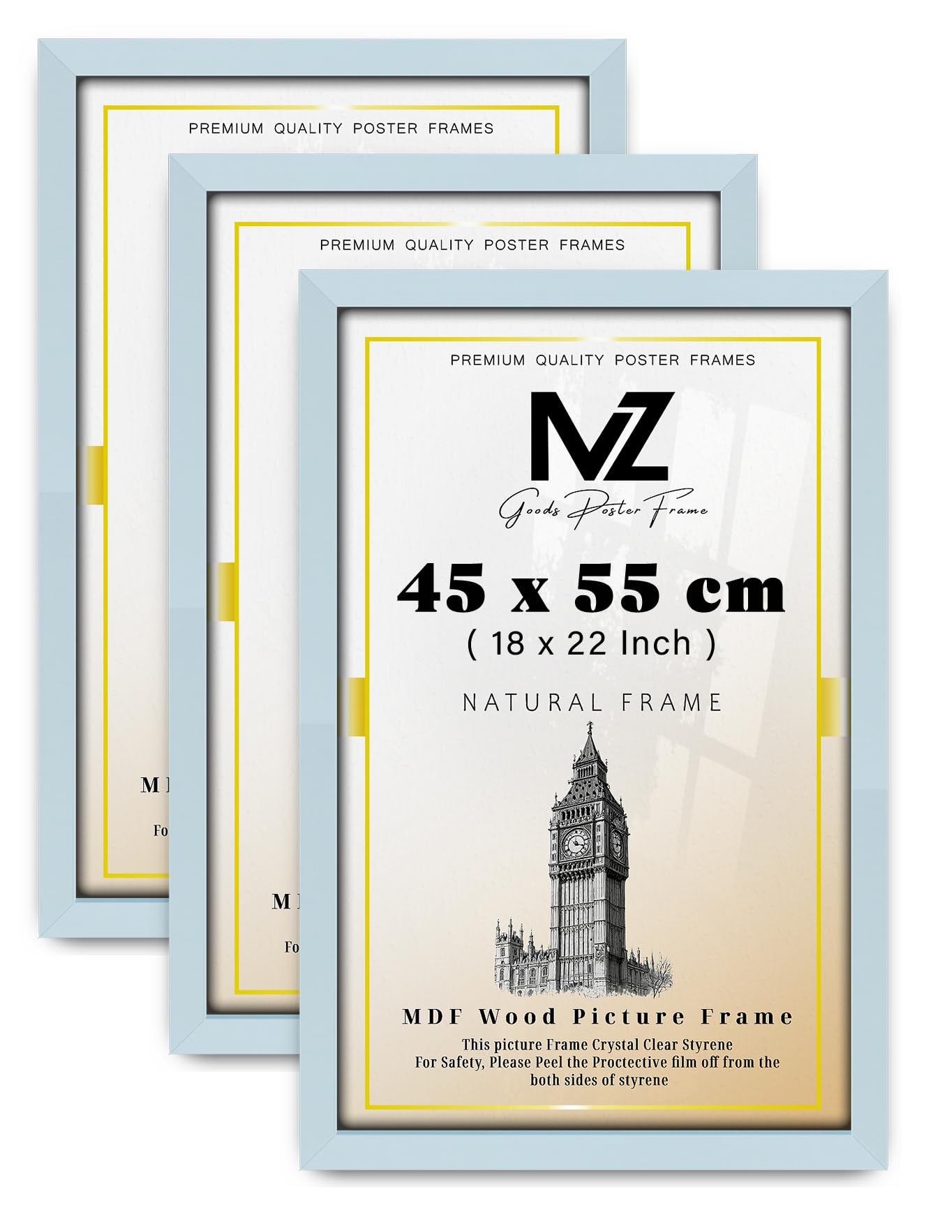 MZ GOODS pack of 3 Flat Poster Frame (45 x 55 CM) - 22 x 18 Inch Decorative Frame for Posters, Prints, Artwork 1' 6" x 1' 10" [ Light Grey ]