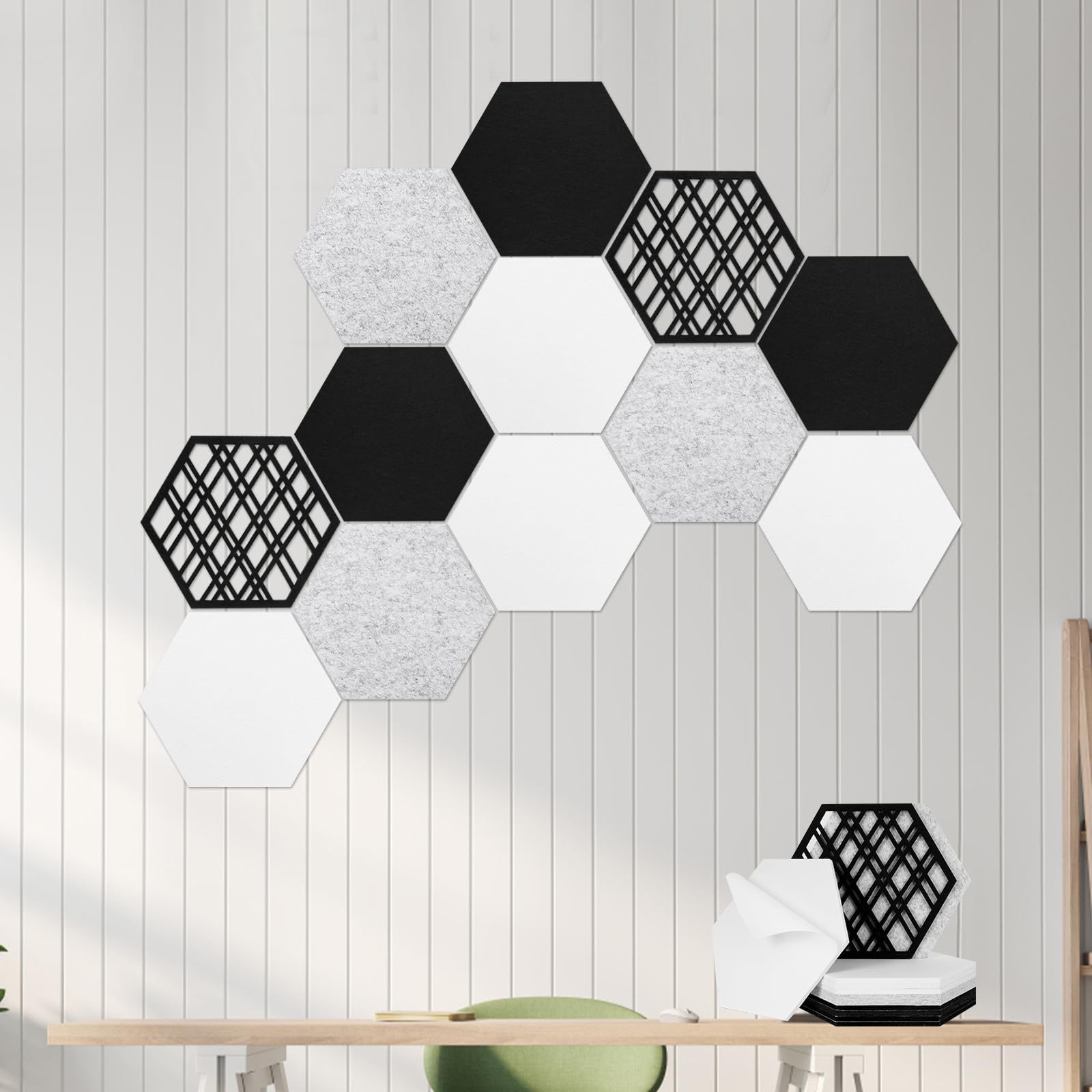 Tutmyrea 12 Pack Self-adhesive Art Acoustic Panels, 14 X 12 X 0.4 In Sound Absorbing Panel, High-Density Flame Resistant Art Sound Proof Panels, Sound Absorbing Wall Art for Studio, Home, Offices