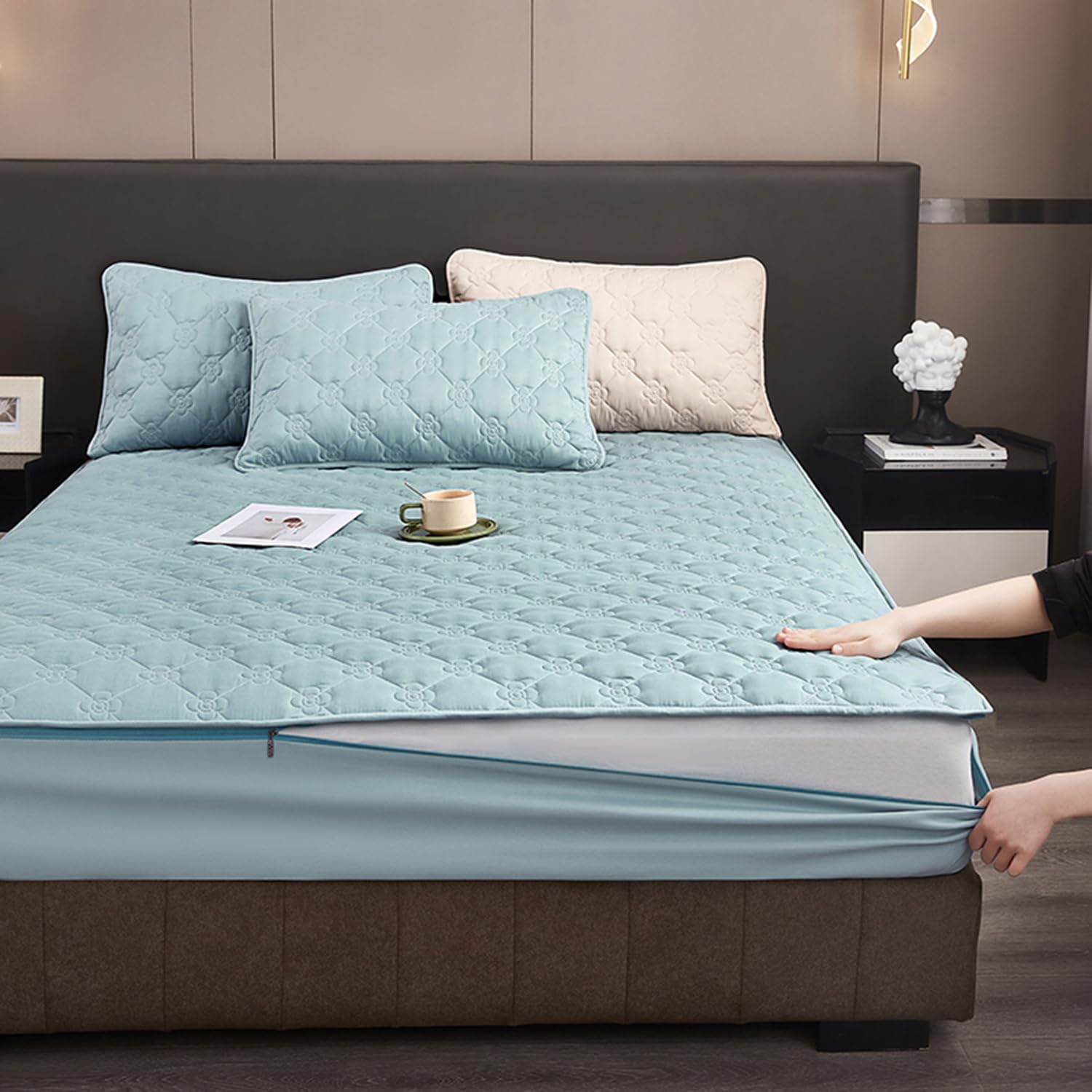 Housse Integrale Matelas Housse de Matelas avec Fermeture éclair 140x190 Personnalisable Housse Protection Matelas Déménagement Surmatelas Matelassé Respirante Protège/Couvre Matelas(200X220+23cm,B)
