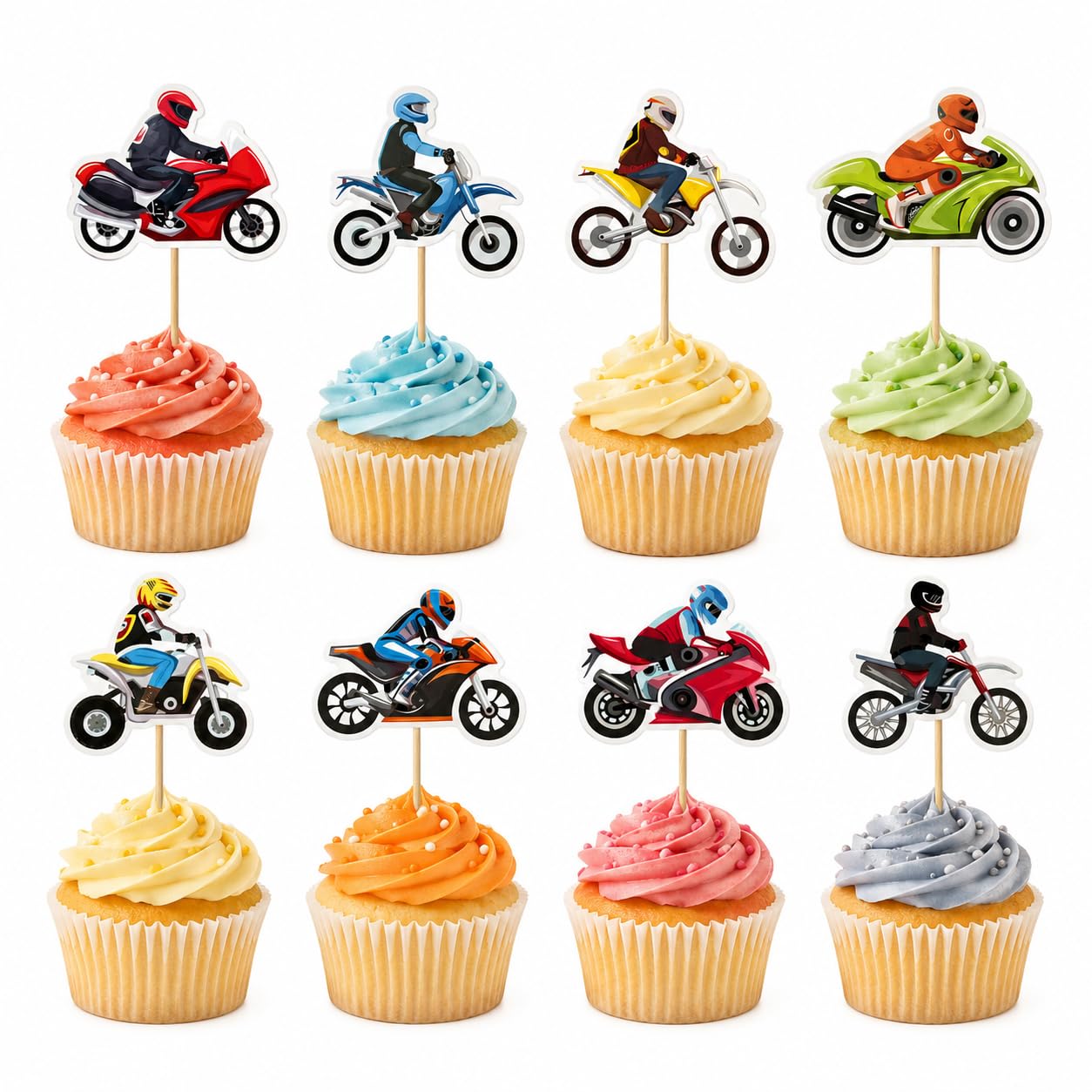 Arthsdite 24 Pcs Motorcycle Cupcake Toppers Dirt Bike Cake Decorations Motorbike Racing Cupcake Picks for Kids Birthday Baby Shower Party Dessert Table Supplies