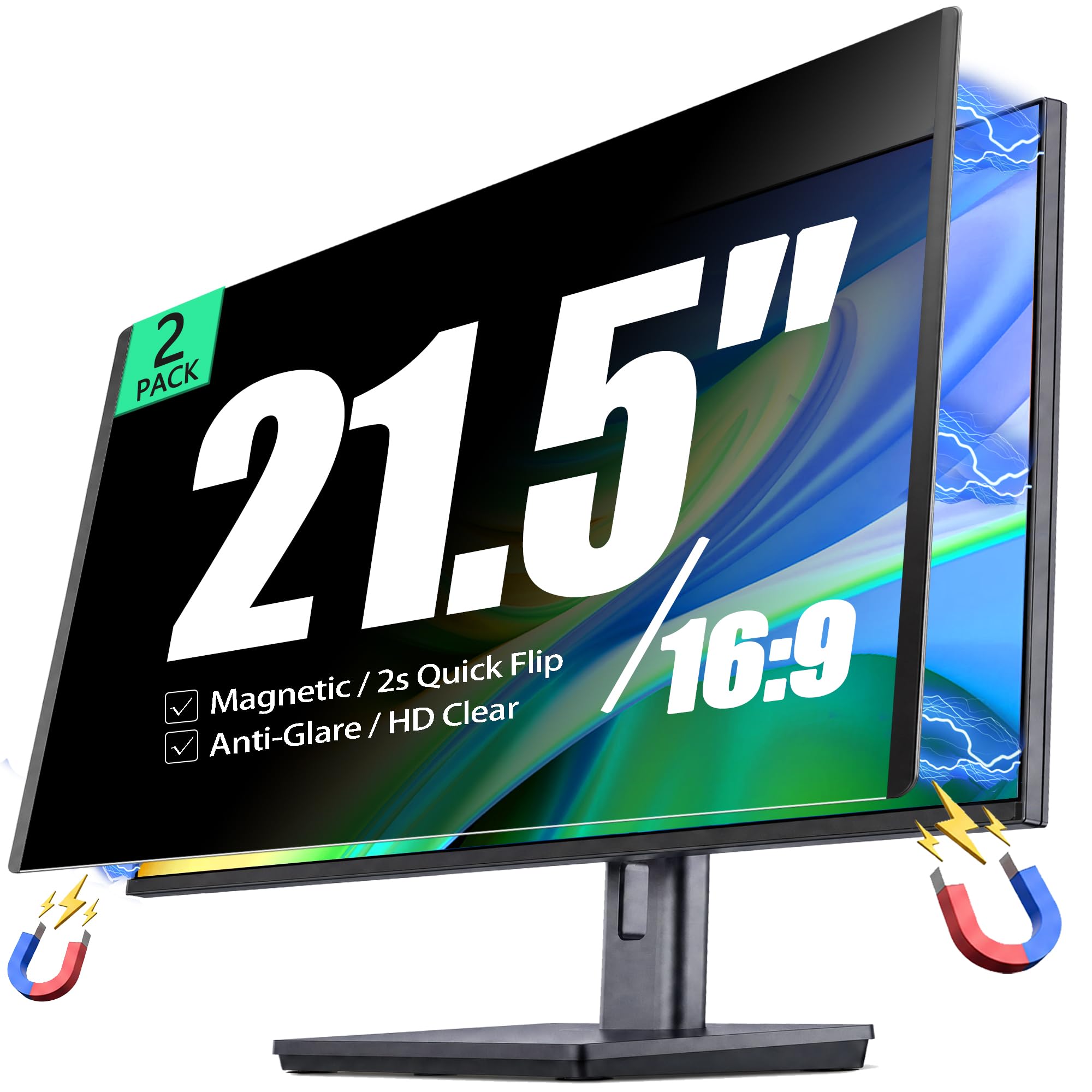2 Pack Magnetic Privacy Screen for 21.5 Inch 16:9 Computer Monitor