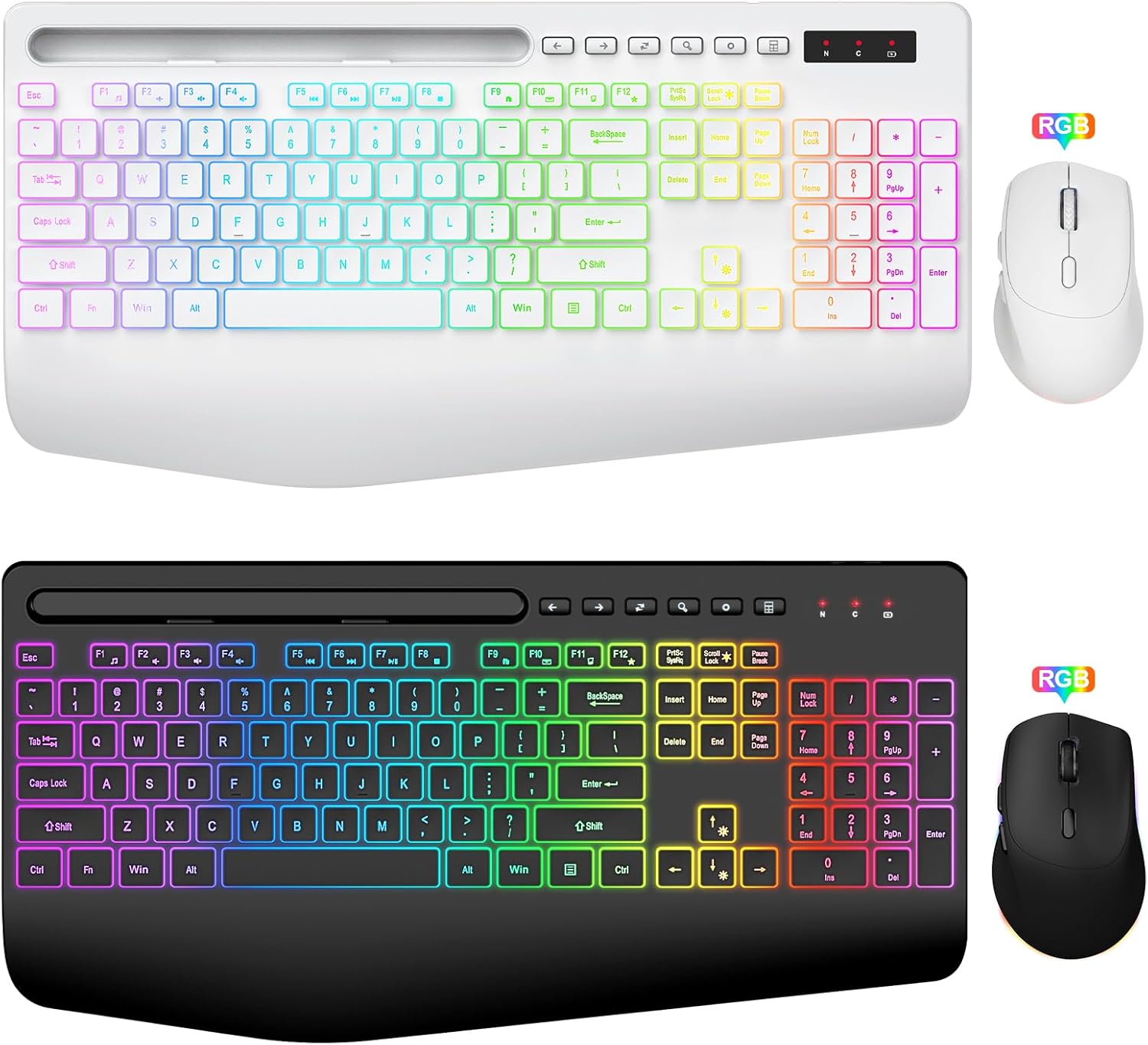 SABLUTE Combo de teclado y mouse inalámbricos, 9 efectos retroiluminados, reposamuñecas, soporte para teléfono, teclados ergonómicos sin retrasos de