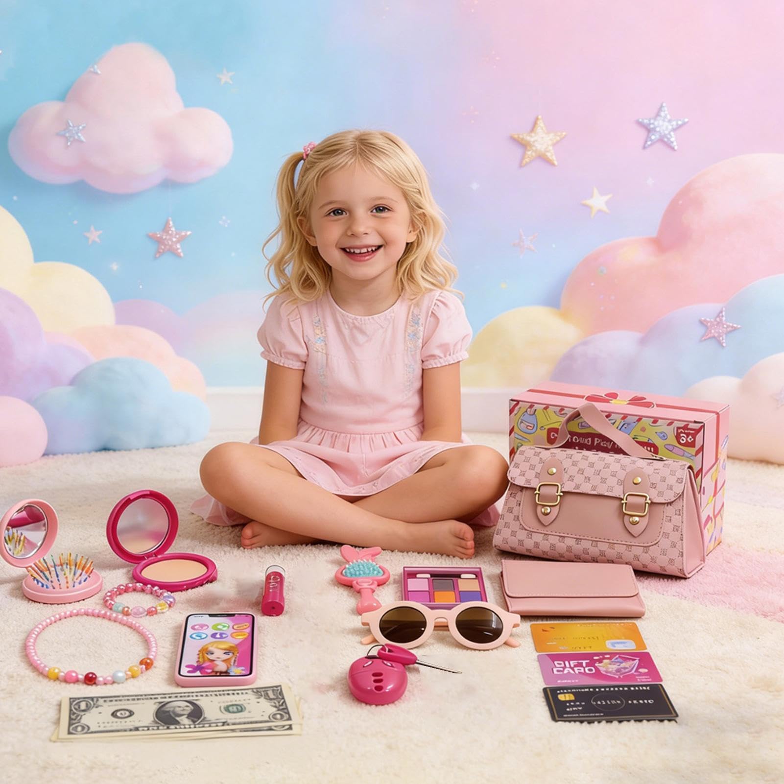 Ensemble de jeux de maquillage pour filles, sac portable de princesse pour