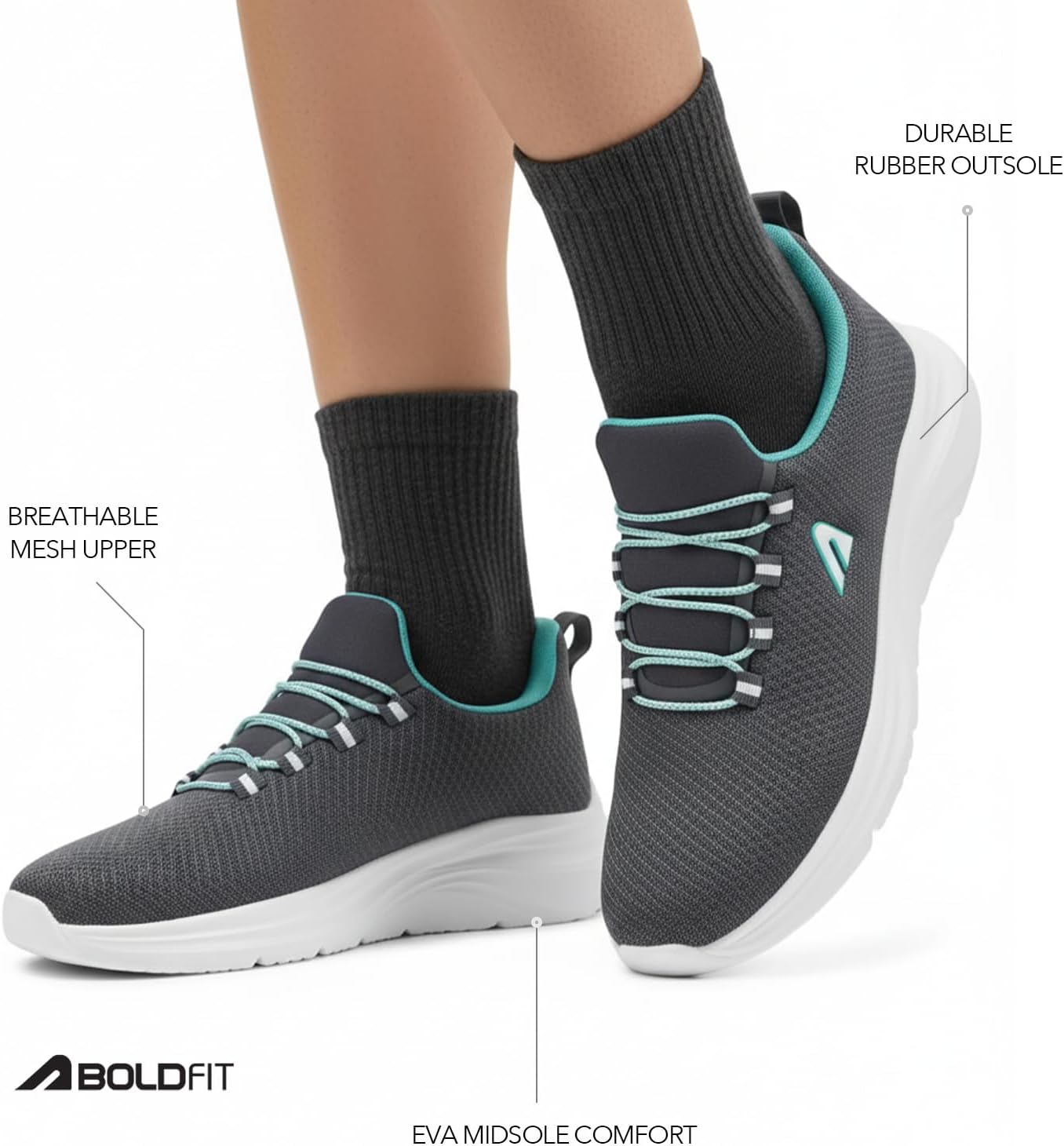 Boldfit Women's Hiking Shoes, Breathable Mesh Upper, Cushioned Insole and Durable EVA Sole, Lightweight and Non-Slip Sports Shoes for Everyday Use