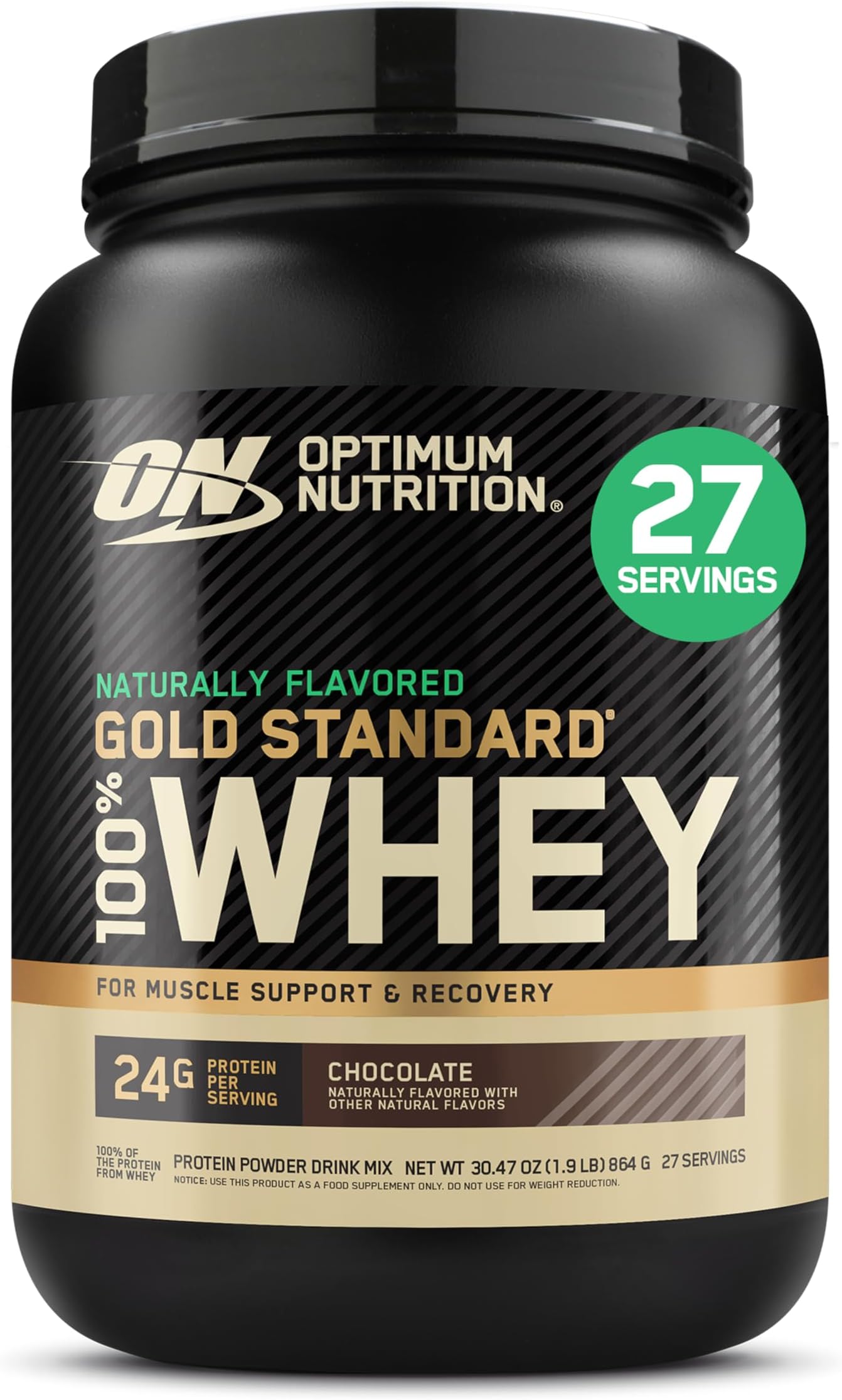 Optimum Nutrition Gold Standard 100% Whey Protein Powder, Naturally Flavored Chocolate, 27 Servings (Packaging May Vary)