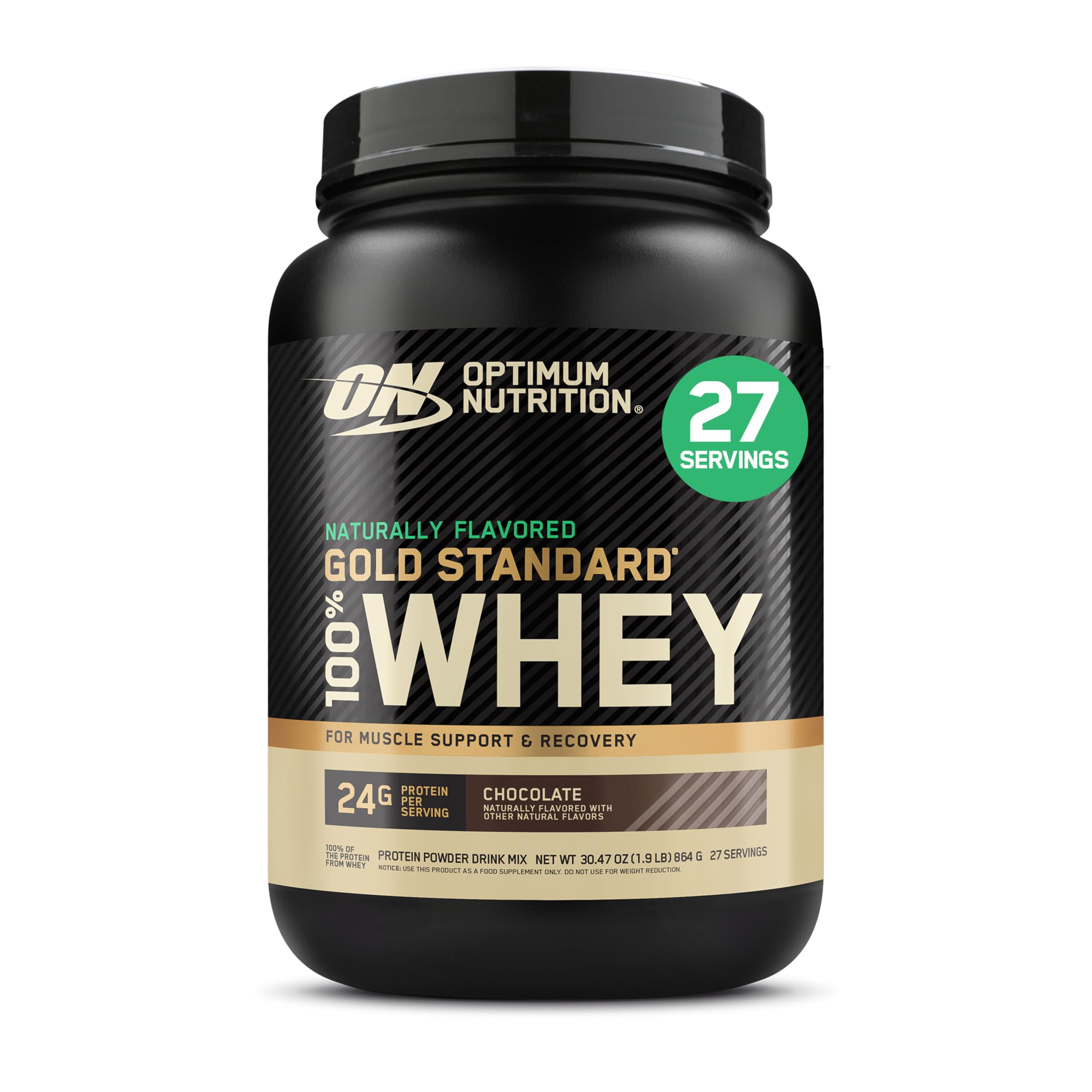 Optimum Nutrition Gold Standard 100% Whey Protein Powder, Naturally Flavored Chocolate, 27 Servings (Packaging May Vary)
