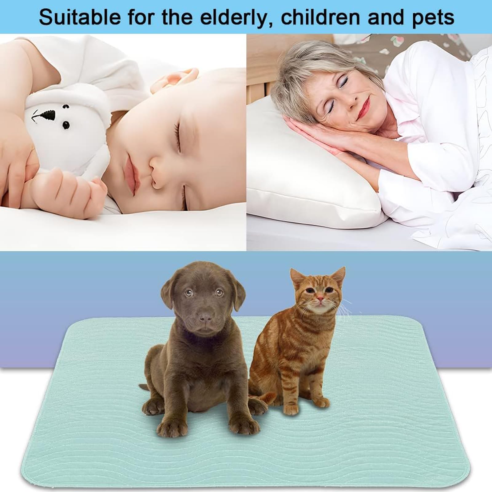 Almohadillas de cama absorbentes para incontinencia, lavables, reutilizables, protectores de colchón impermeables de 4 capas (36 x 52 pulgadas, paquete de 2)