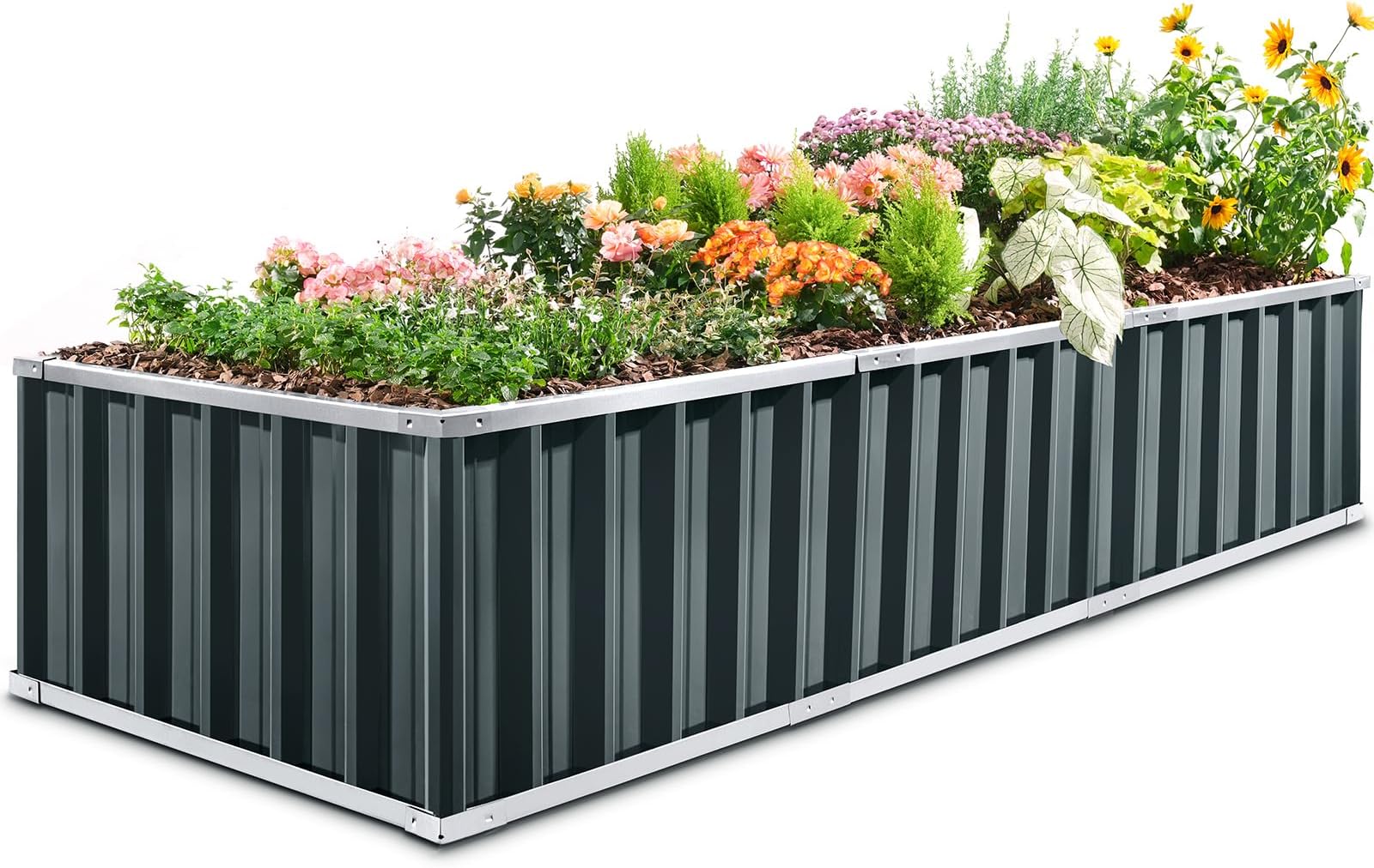 KING BIRD Galvanized Raised Garden Bed with 2 Installation Methods for DIY, 101" x 36" x 18" Heightened Planter Kit Box Outdoor for Deep-Rooted Vegetables, Flowers, Dark Grey