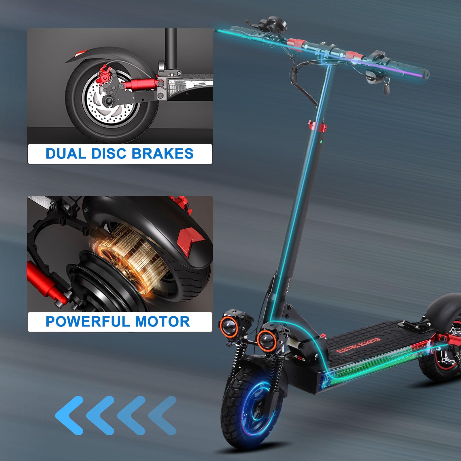 Trottinette Électrique Adulte 800W, Autonomie 40-45KM Batterie 48V 15Ah Trotinette Electrique Pliante Portable, Roues 10" Tout Terrain Double Suspension Frein à Disque Double Escooter