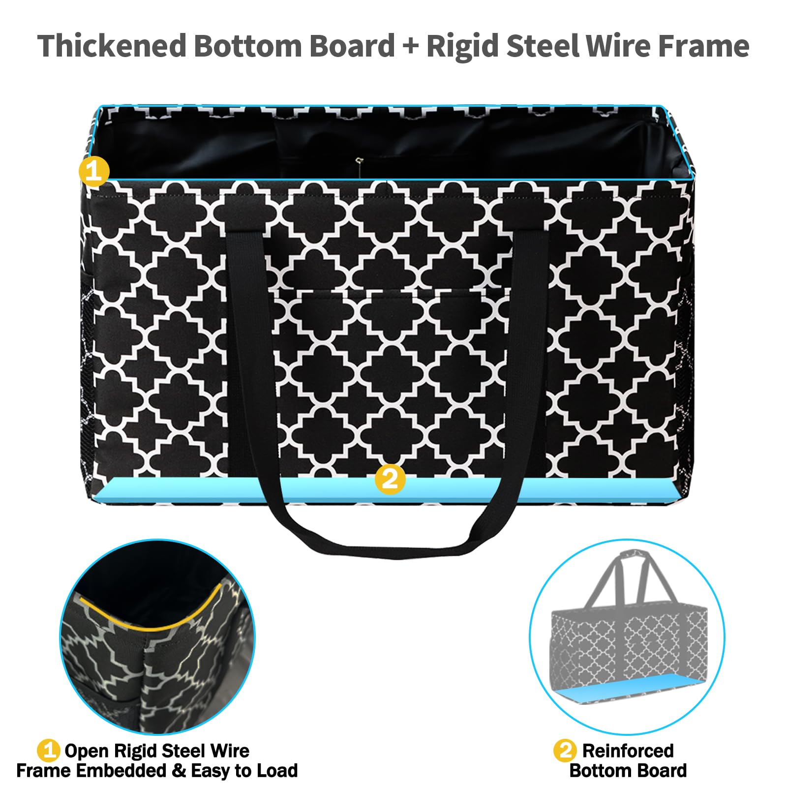 GhvyenntteS Stand Up Extra Large Utility Tote Bag with Metal Wire Frame & Hard Bottom Board, Extra Large Tote Bag, Beach Bag