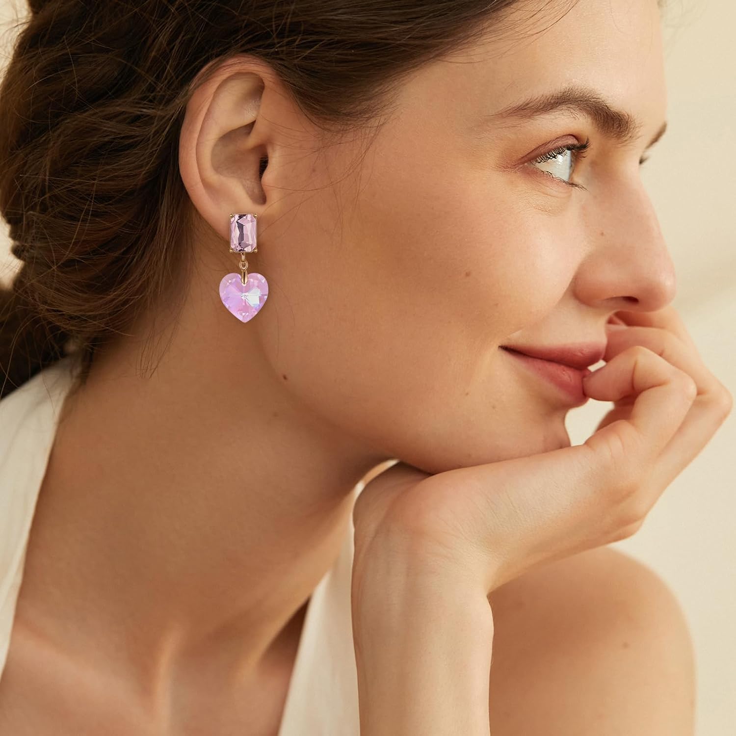 Crystal Heart Teardrop Dangle Earrings for Women Pink Purple Blue Green Drop Earrings Fashion Jewelry Gift for Wedding Prom Party - Image 3