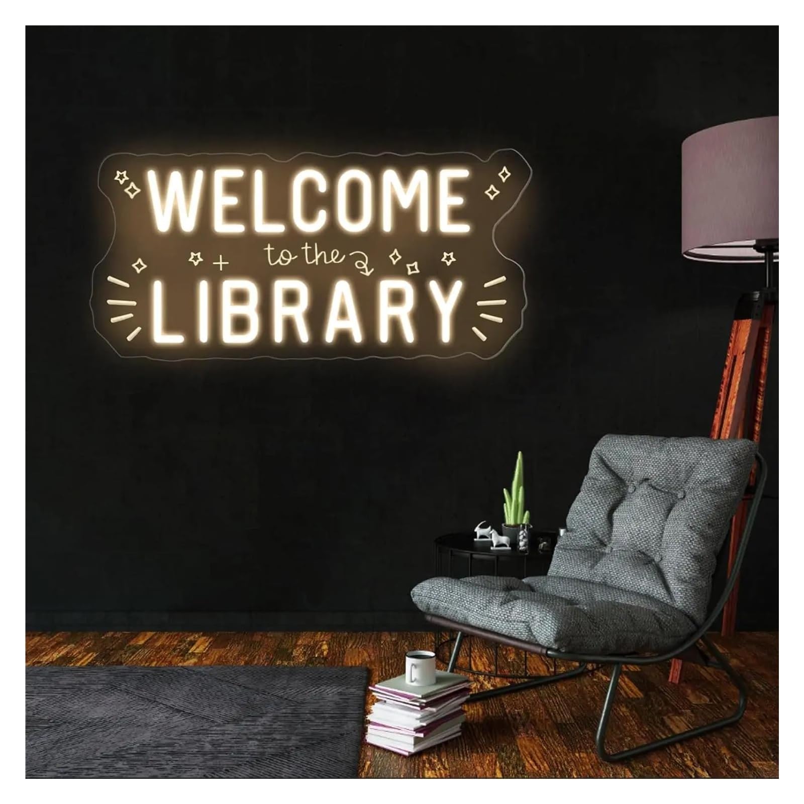 Décor Mural Lumière Enseigne Lumineuse LED Welcome To The Library À Intensité Variable Pour Salle De Classe Chambre D'enseignant Coin Lecture Fête D'ouverture 42cmx20.5cm
