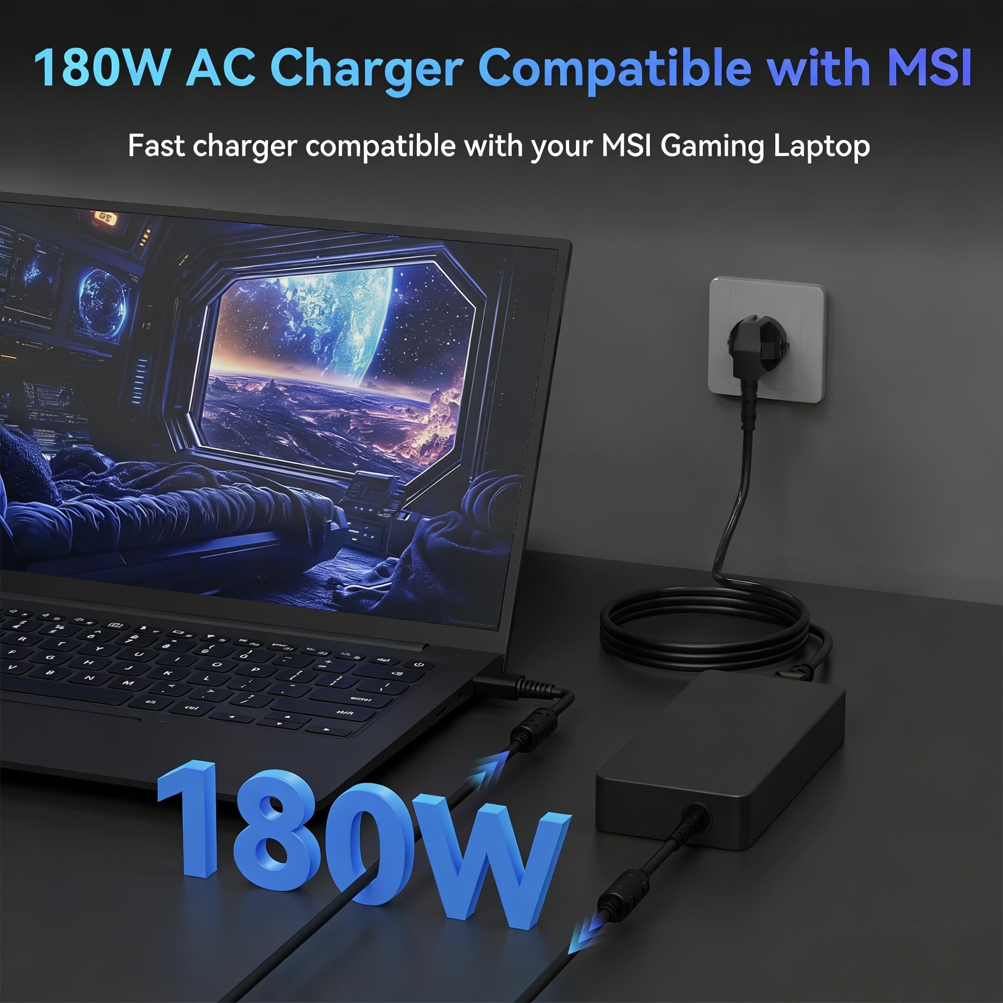 Ładowarka do laptopa 180 W, kompatybilna z MSI GF65, GF75, GS65, GS75, GS73, GS70, GS63, GS63VR, GE62, GE70, WS66, WS75, GT70, GT60